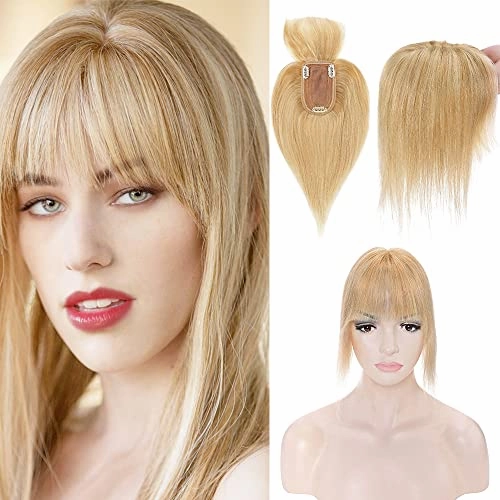 Human Hair Synthetic Blend Hair topper with bangs