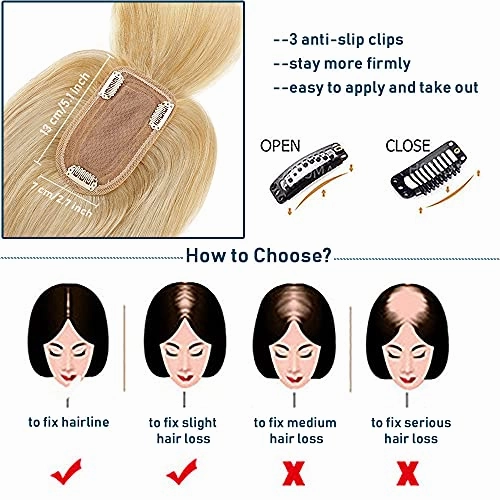 Human Hair Synthetic Blend Hair topper with bangs