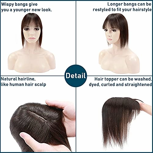Human Hair Synthetic Blend Hair topper with bangs