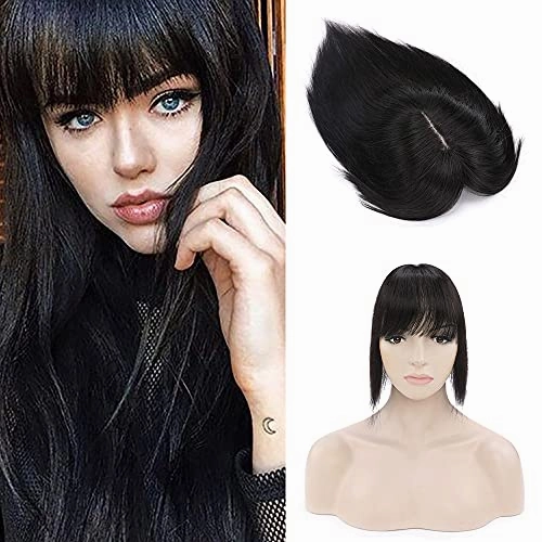 Human Hair Synthetic Blend Hair topper with bangs