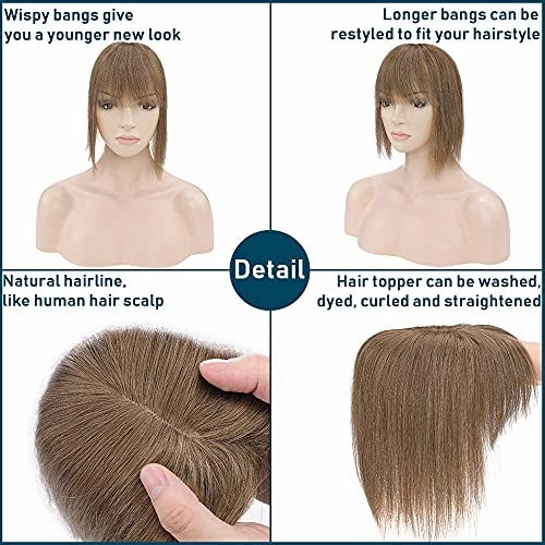 Human Hair Synthetic Blend Hair topper with bangs