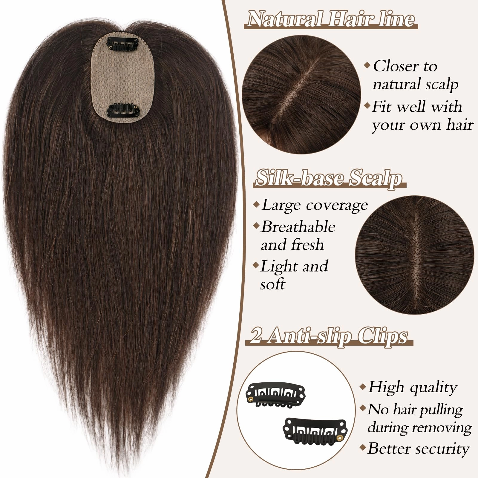 Human Hair Topper Crown Topper Hair Piece for Women 6X9 cm Base