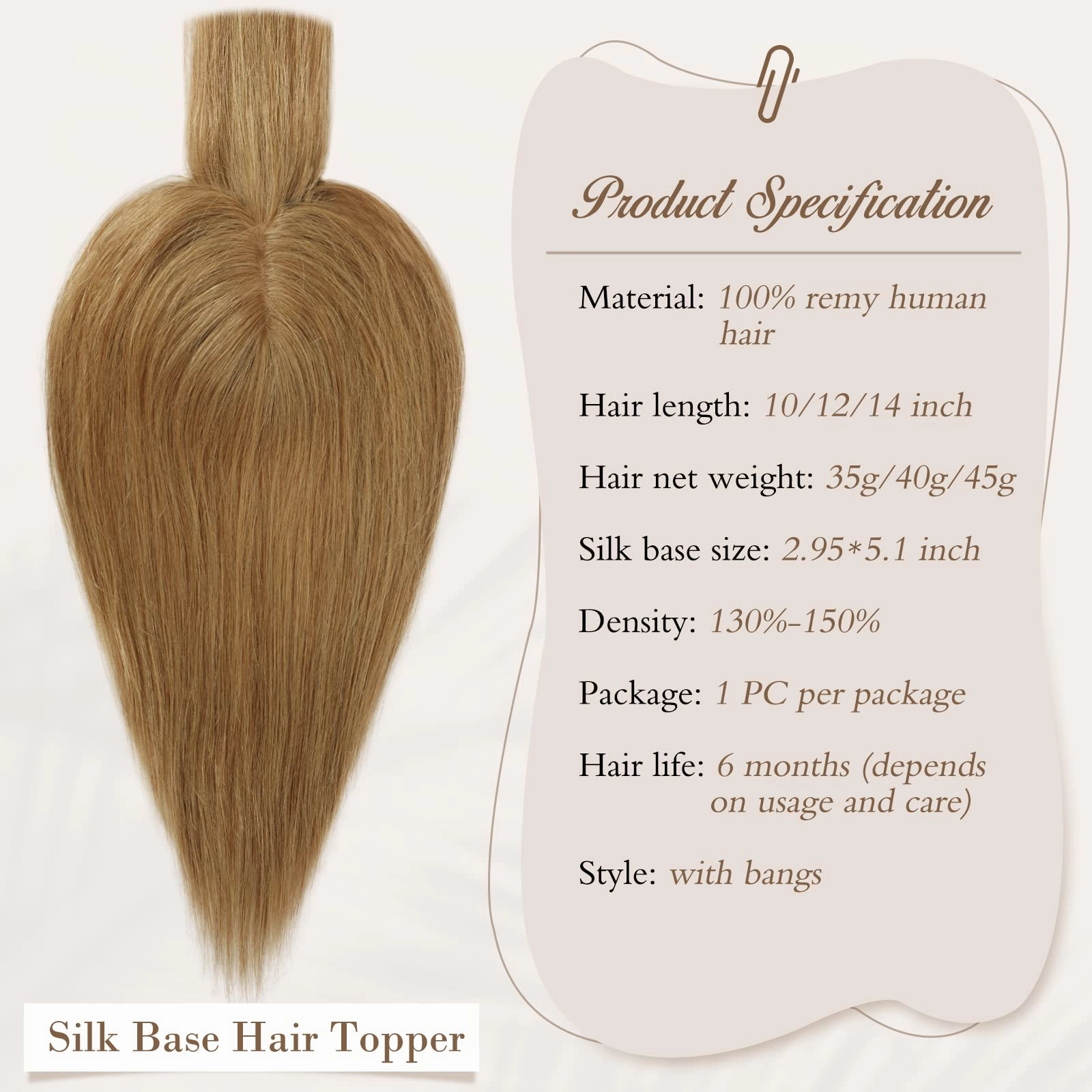 Human Hair Topper Crown Topper Hair Piece for Women 6X9 cm Base