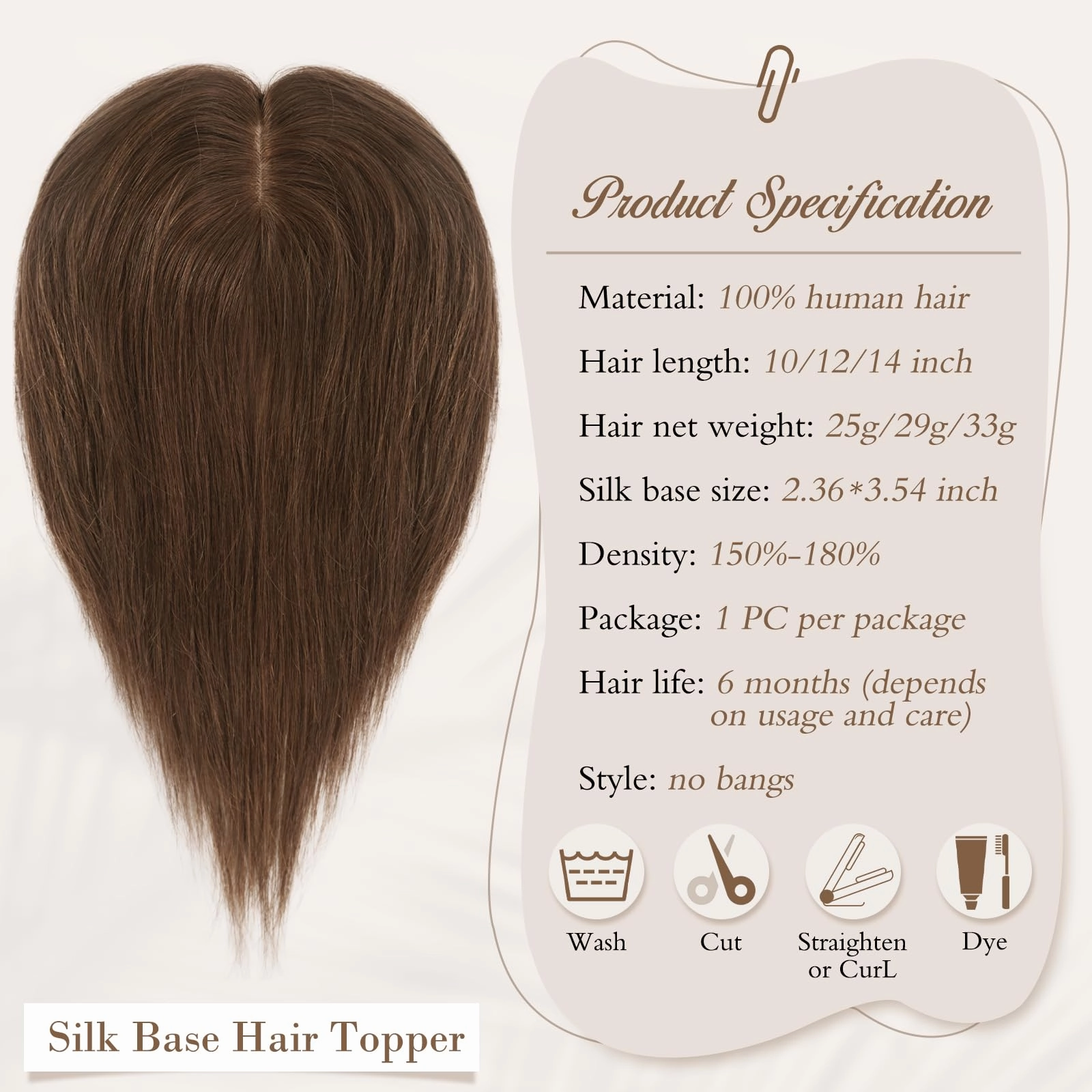 Human Hair Topper Crown Topper Hair Piece for Women 6X9 cm Base