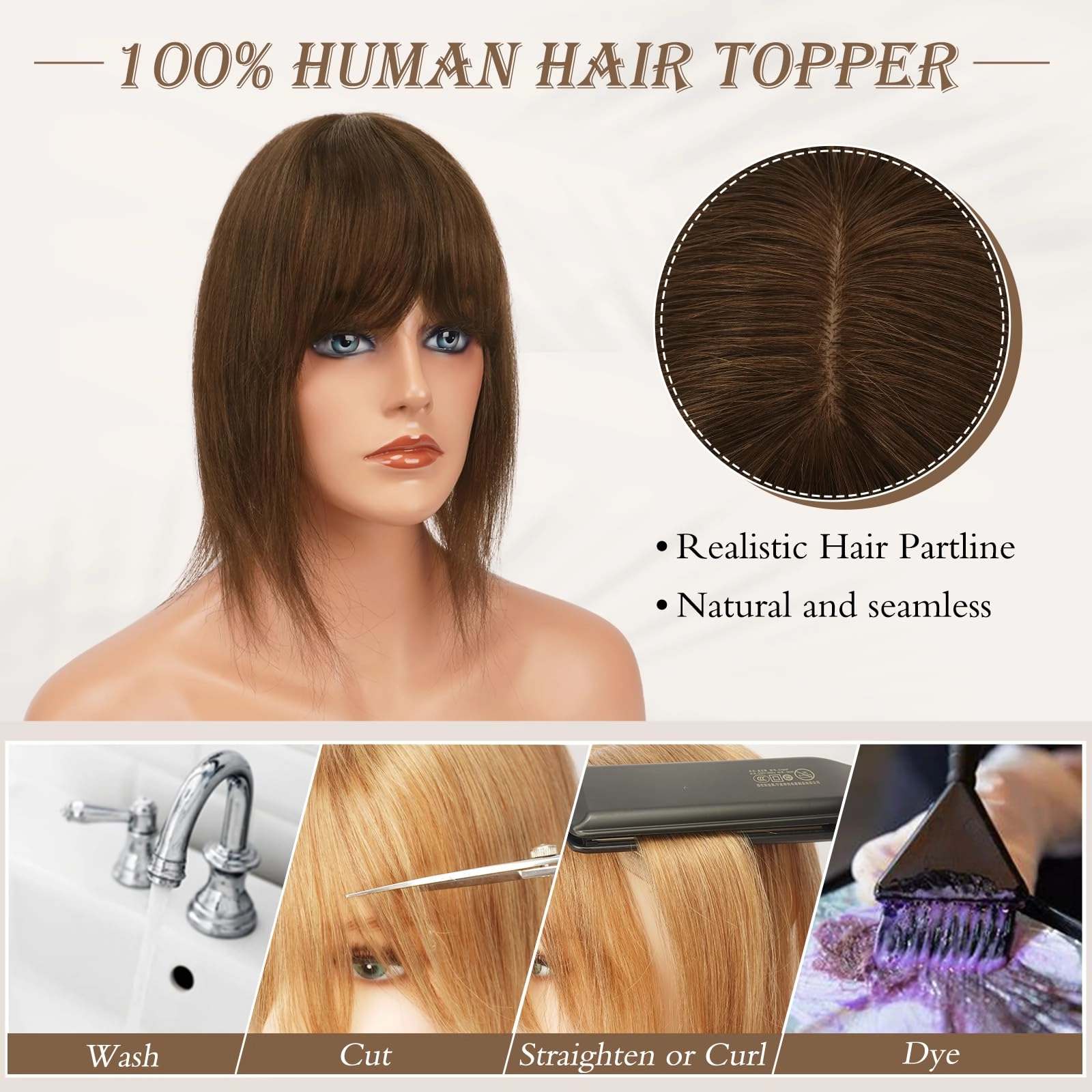 Human Hair Topper Crown Topper Hair Piece for Women 6X9 cm Base