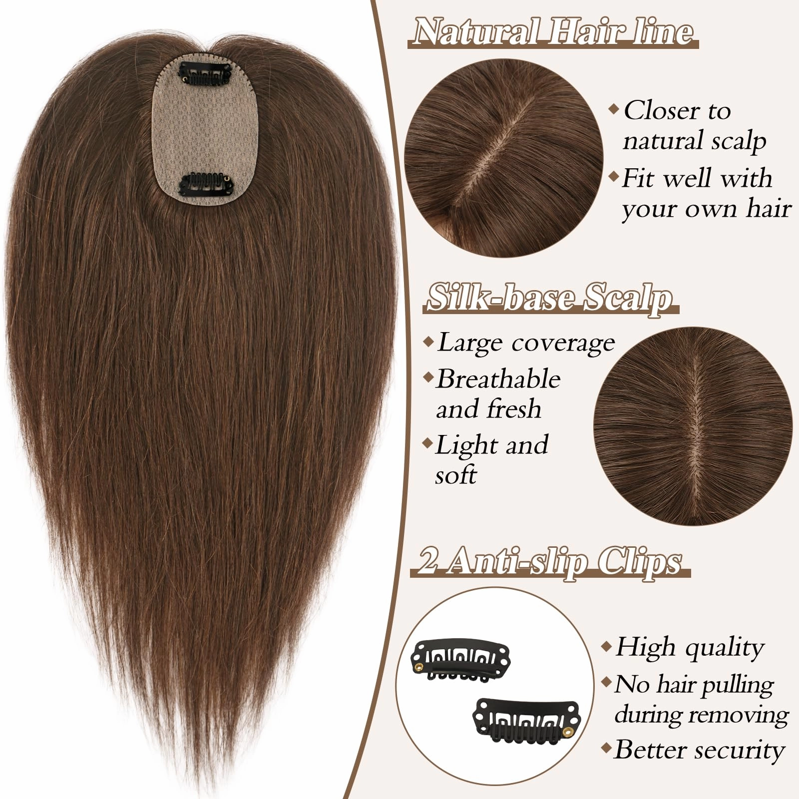 Human Hair Topper Crown Topper Hair Piece for Women 6X9 cm Base