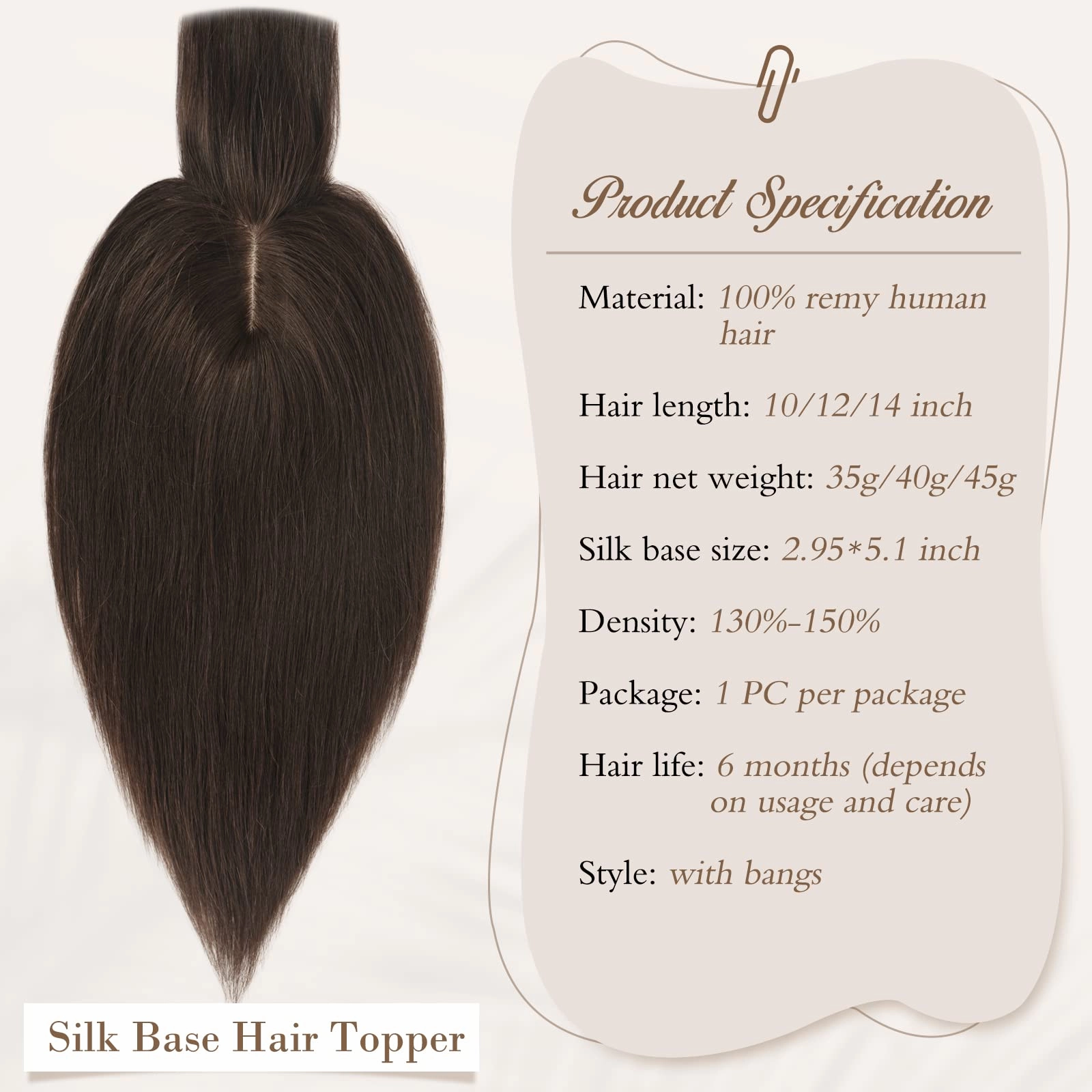 Human Hair Topper Crown Topper Hair Piece for Women 6X9 cm Base