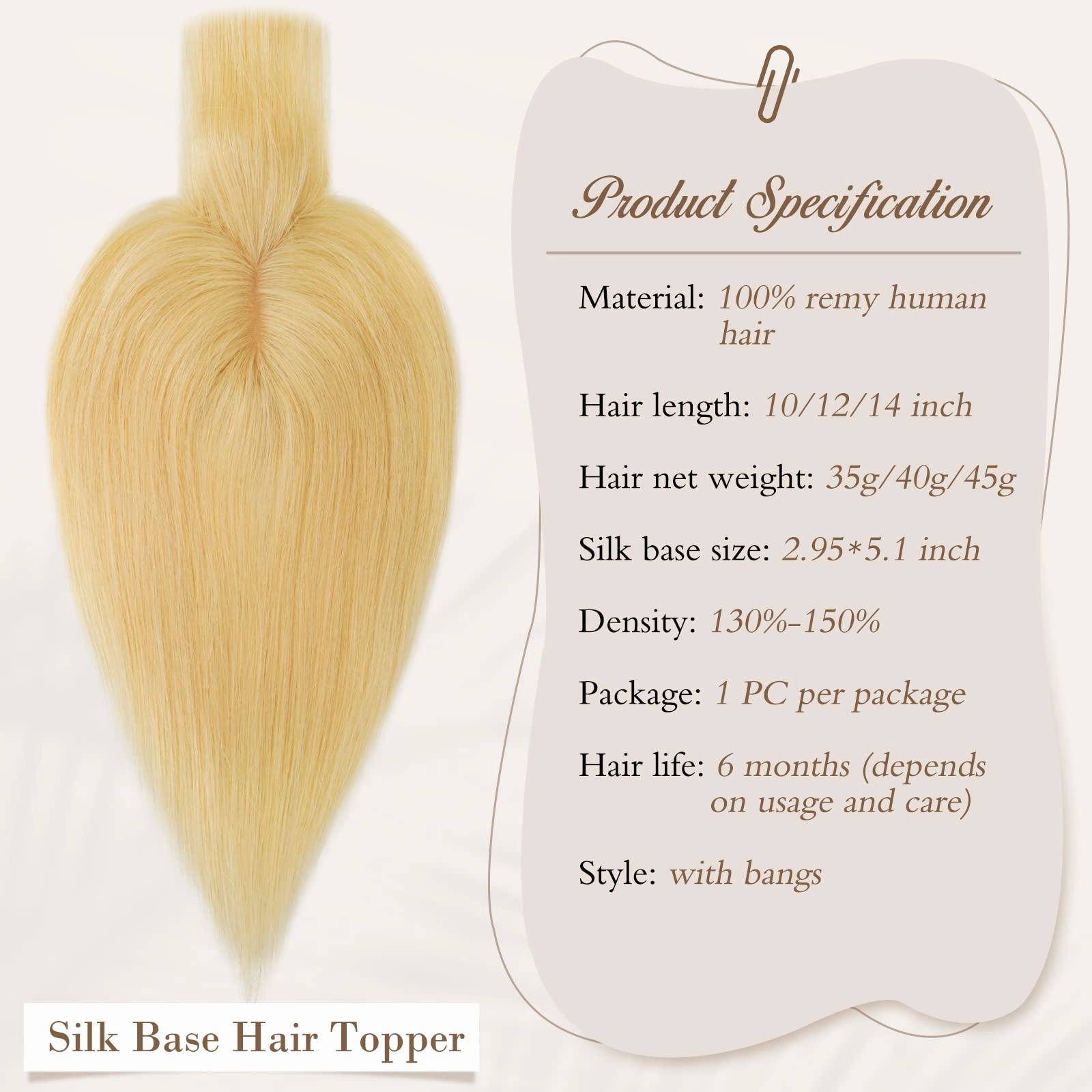 Human Hair Topper Crown Topper Hair Piece for Women 6X9 cm Base