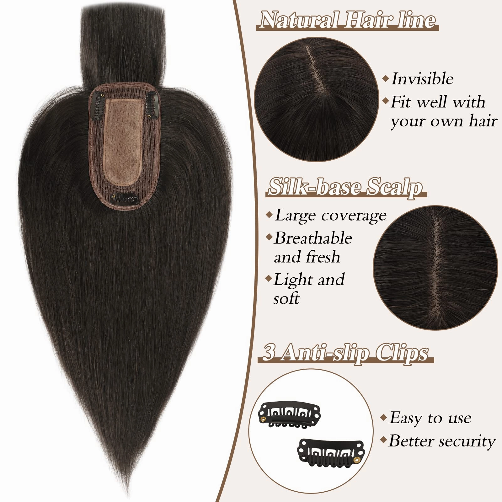Human Hair Topper Crown Topper Hair Piece for Women 6X9 cm Base