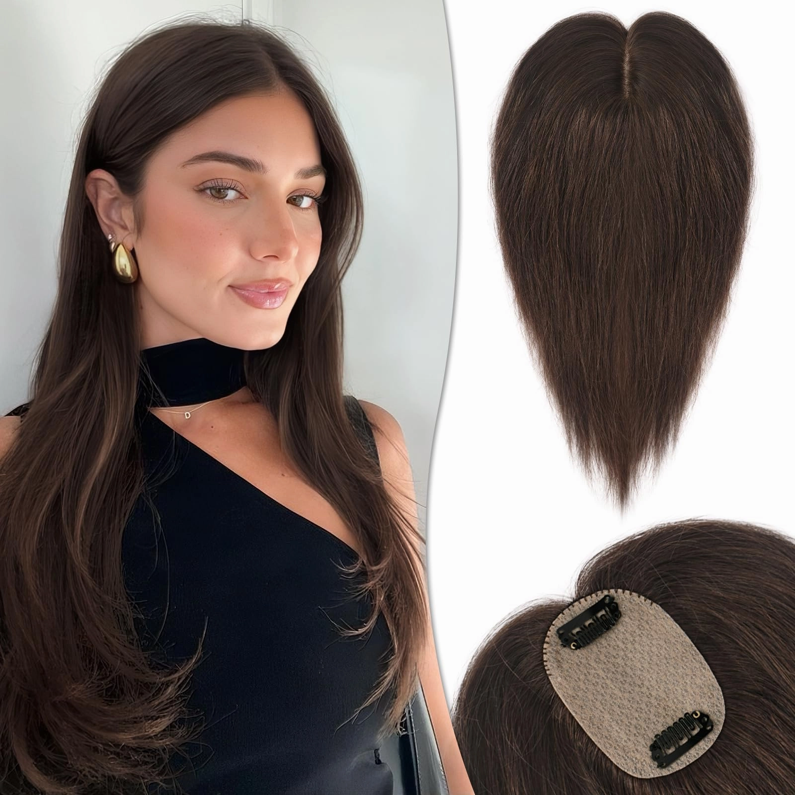 Human Hair Topper Crown Topper Hair Piece for Women 6X9 cm Base