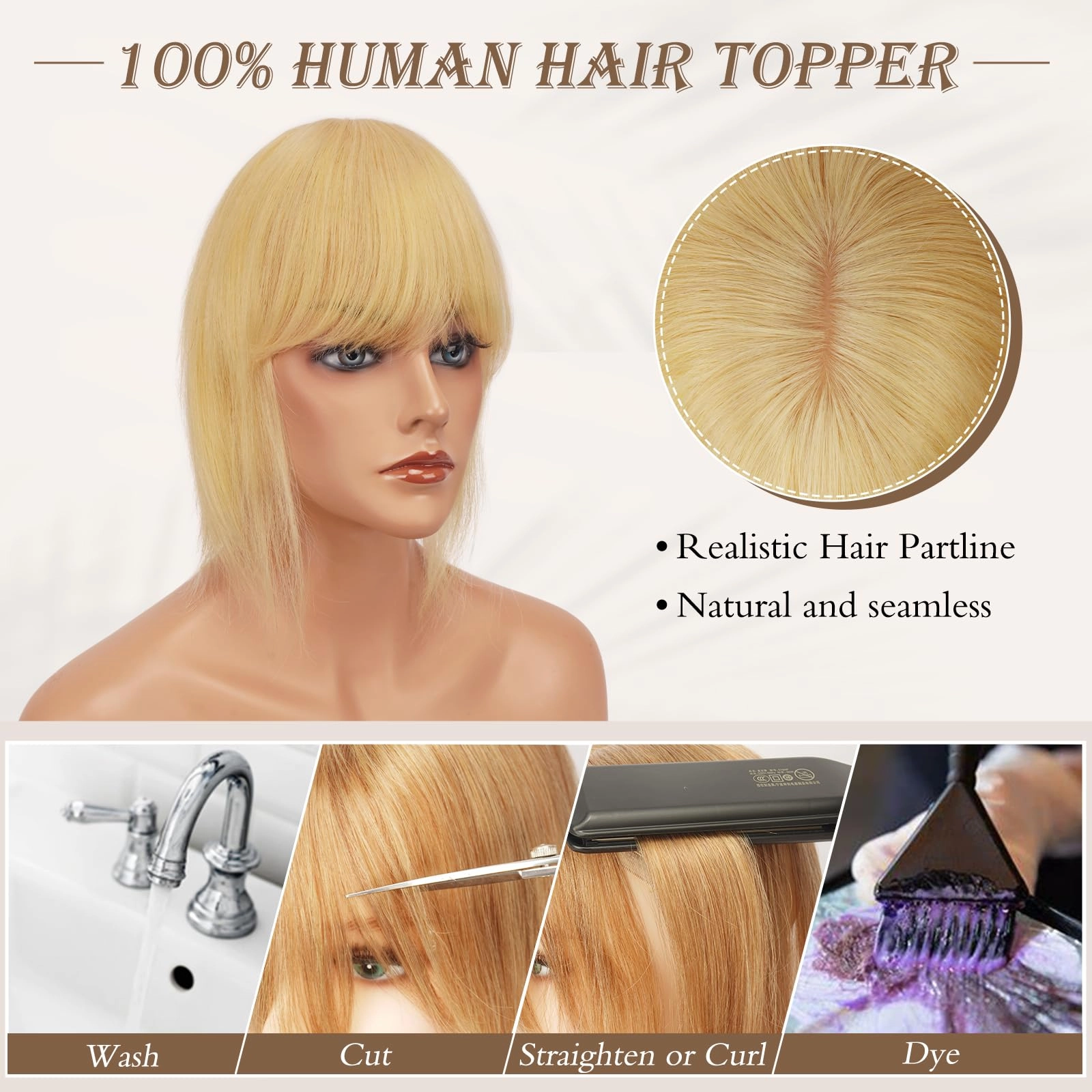 Human Hair Topper Crown Topper Hair Piece for Women 6X9 cm Base