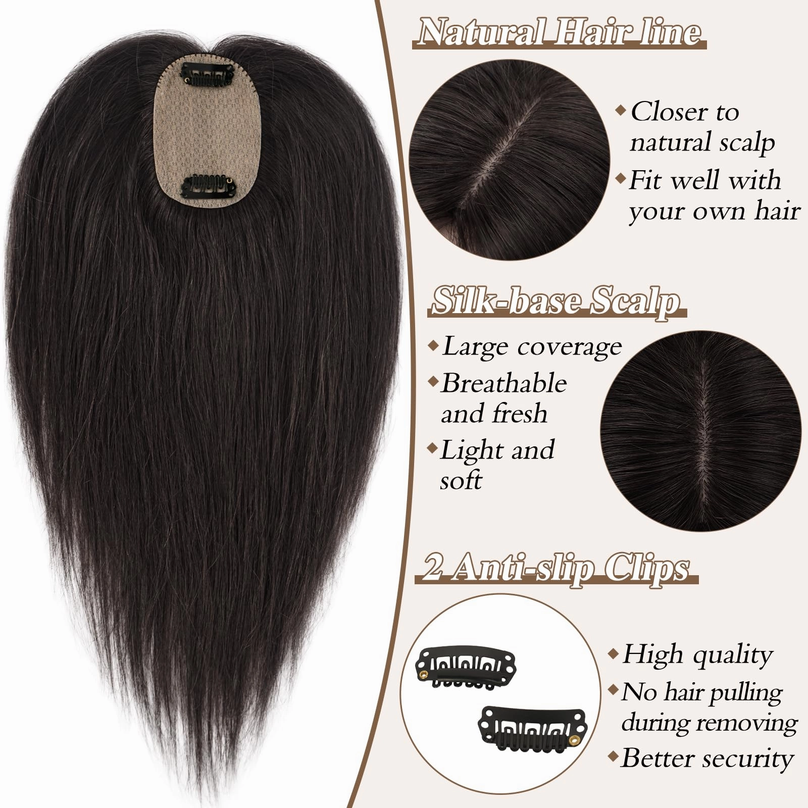 Human Hair Topper Crown Topper Hair Piece for Women 6X9 cm Base