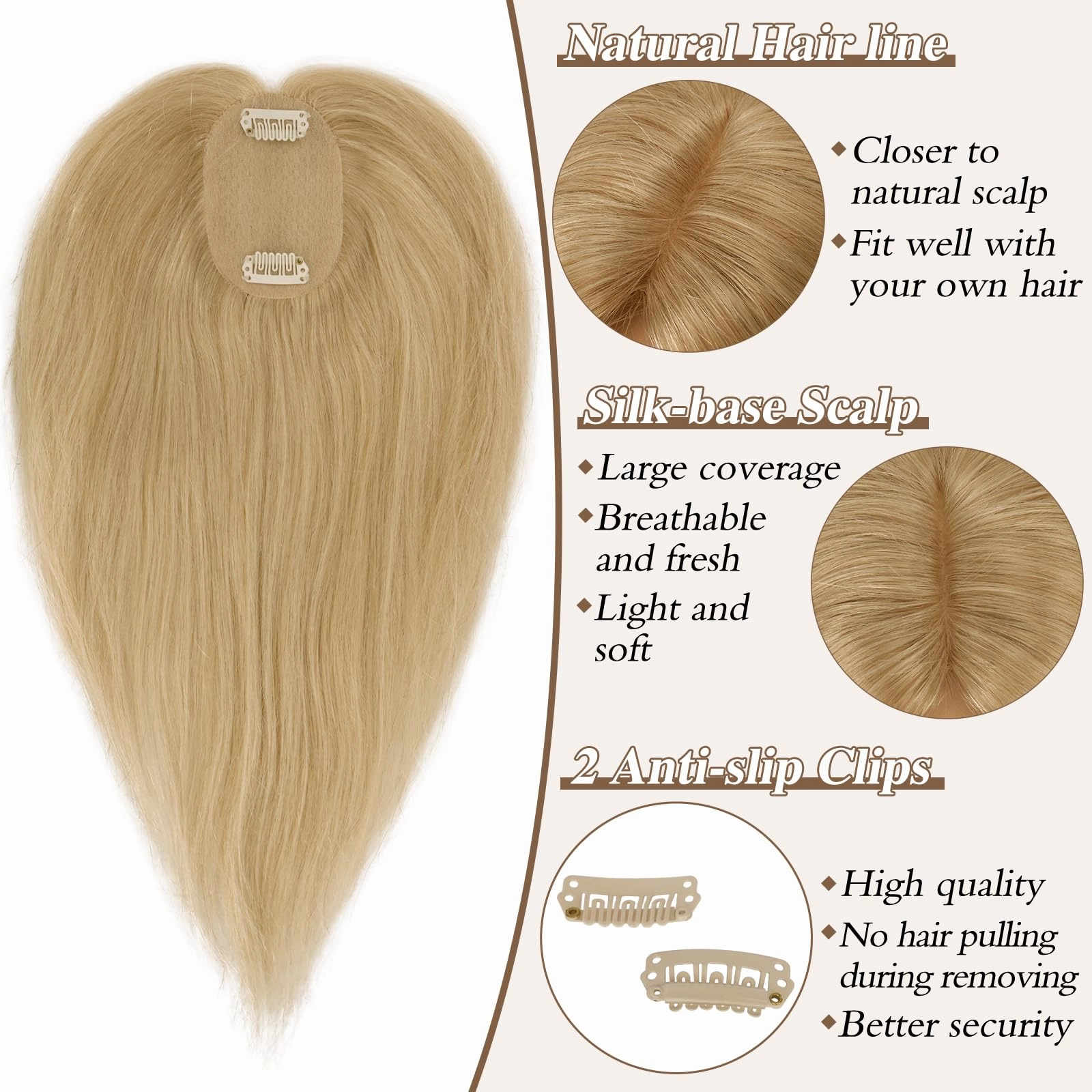 Human Hair Topper Crown Topper Hair Piece for Women 6X9 cm Base