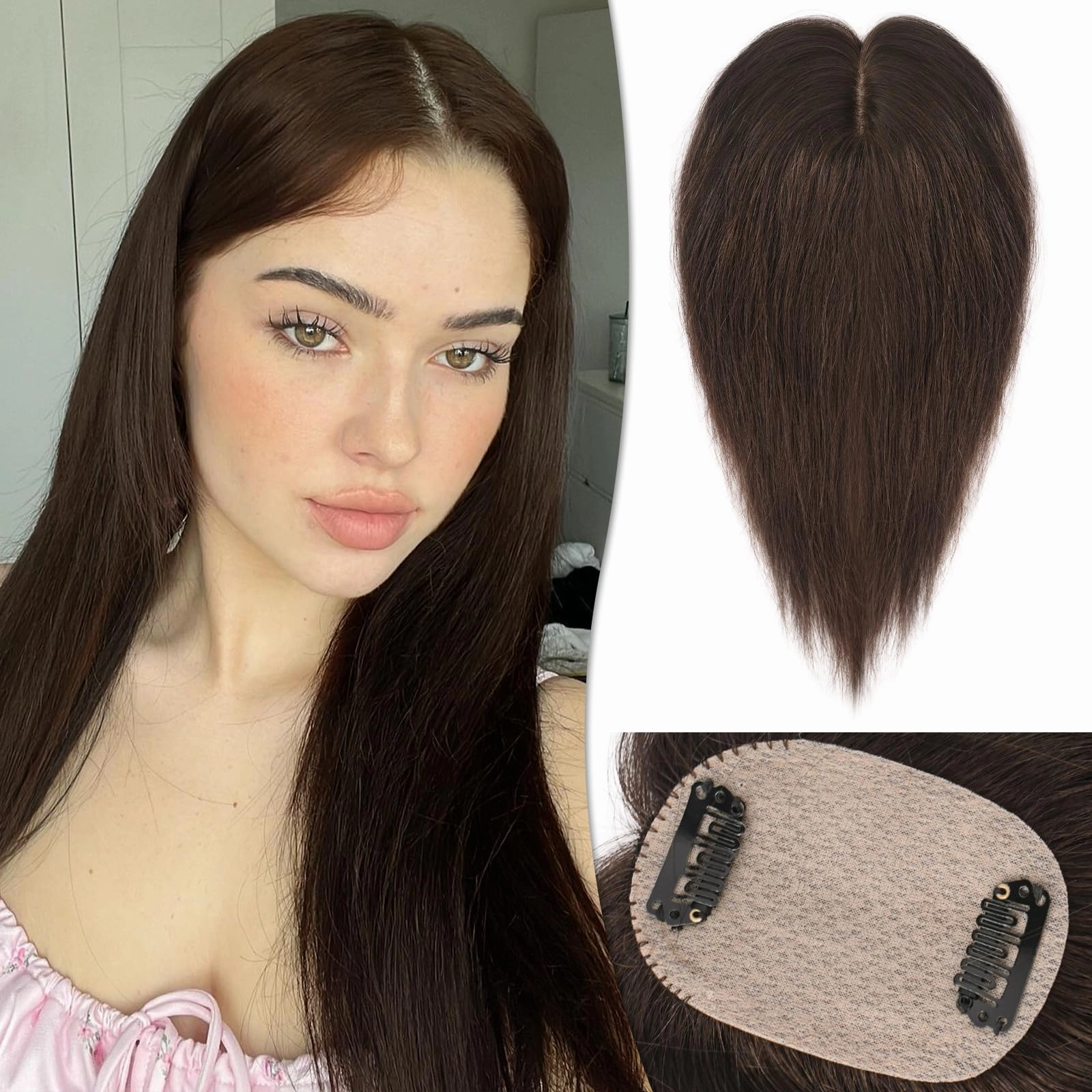 Human Hair Topper Crown Topper Hair Piece for Women 6X9 cm Base