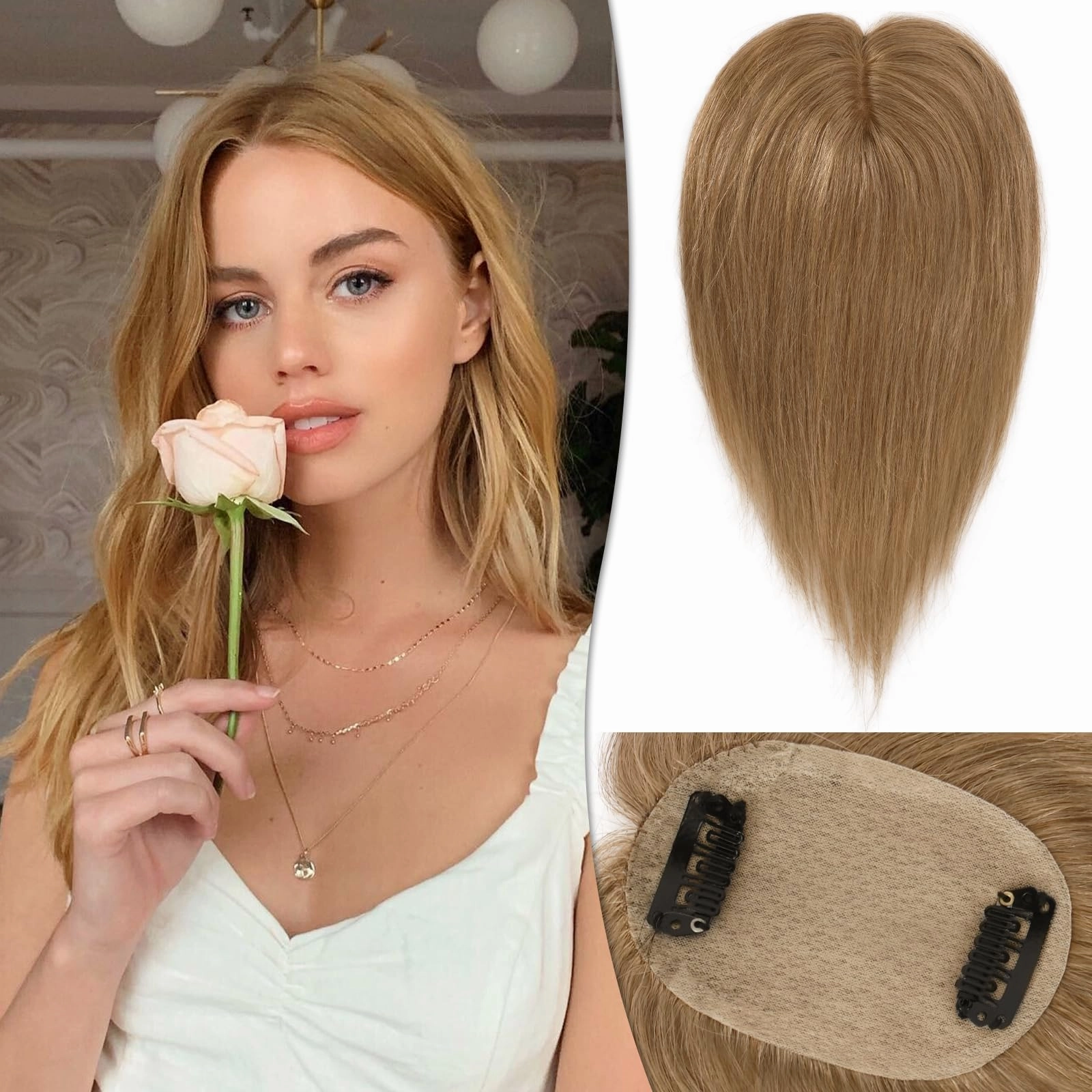 Human Hair Topper Crown Topper Hair Piece for Women 6X9 cm Base