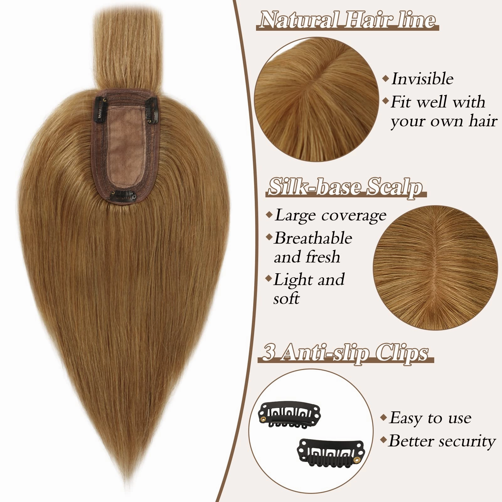 Human Hair Topper Crown Topper Hair Piece for Women 6X9 cm Base