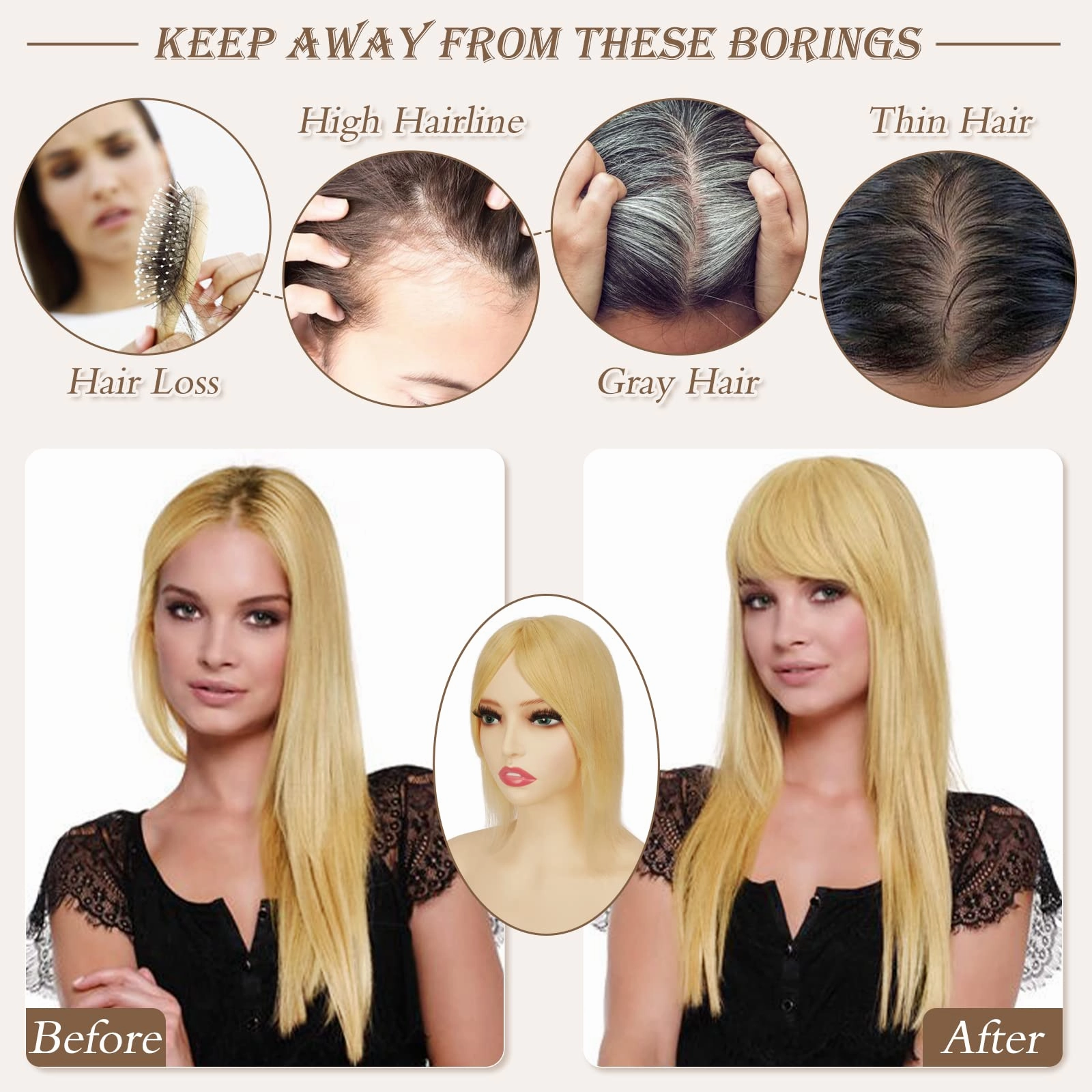Human Hair Topper Crown Topper Hair Piece for Women 6X9 cm Base