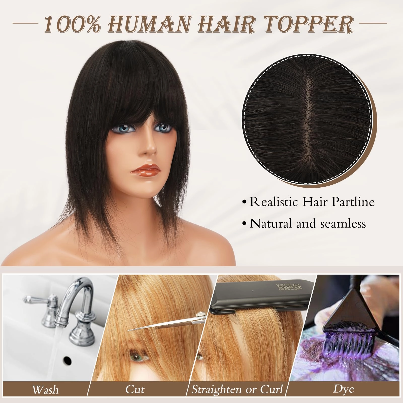 Human Hair Topper Crown Topper Hair Piece for Women 6X9 cm Base
