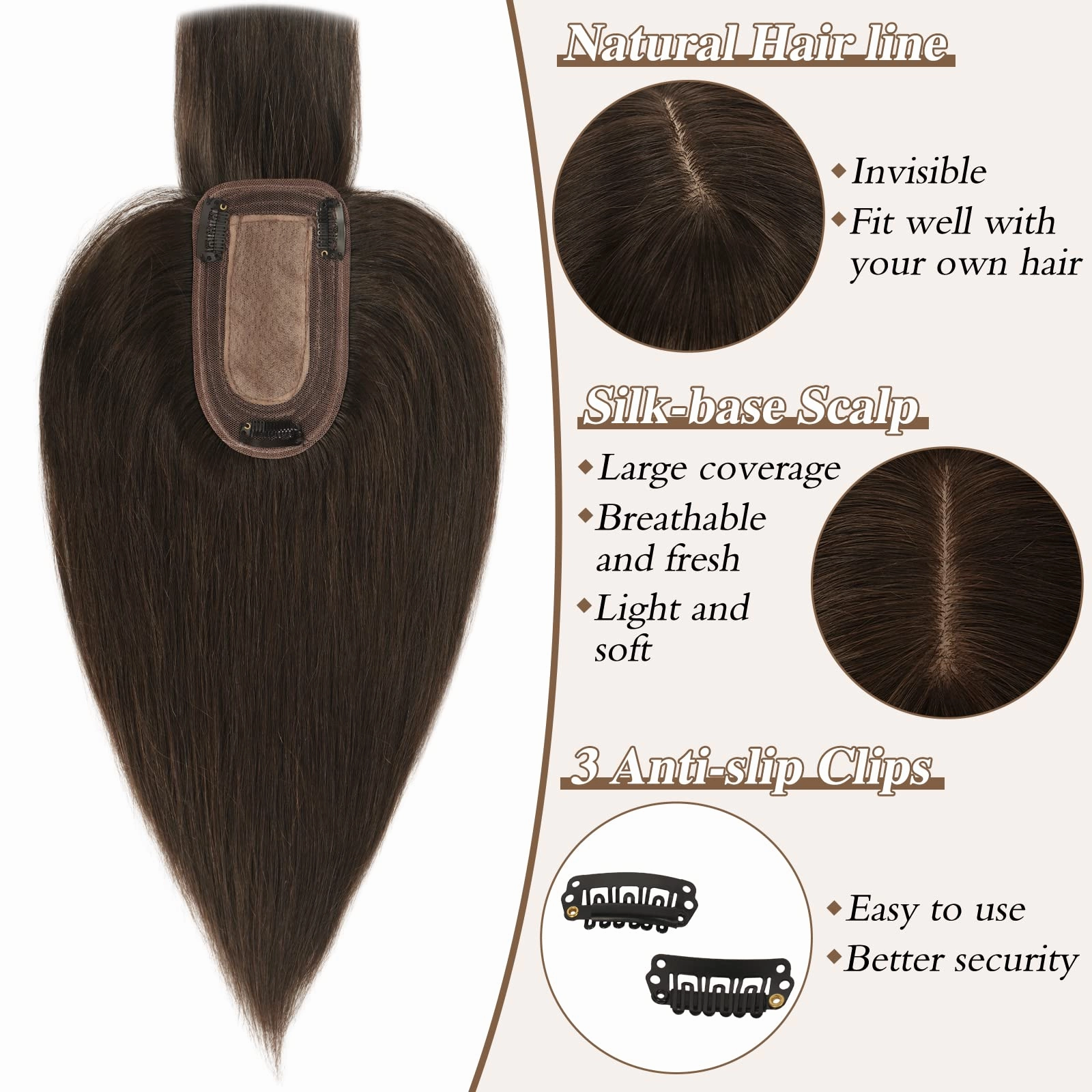 Human Hair Topper Crown Topper Hair Piece for Women 6X9 cm Base