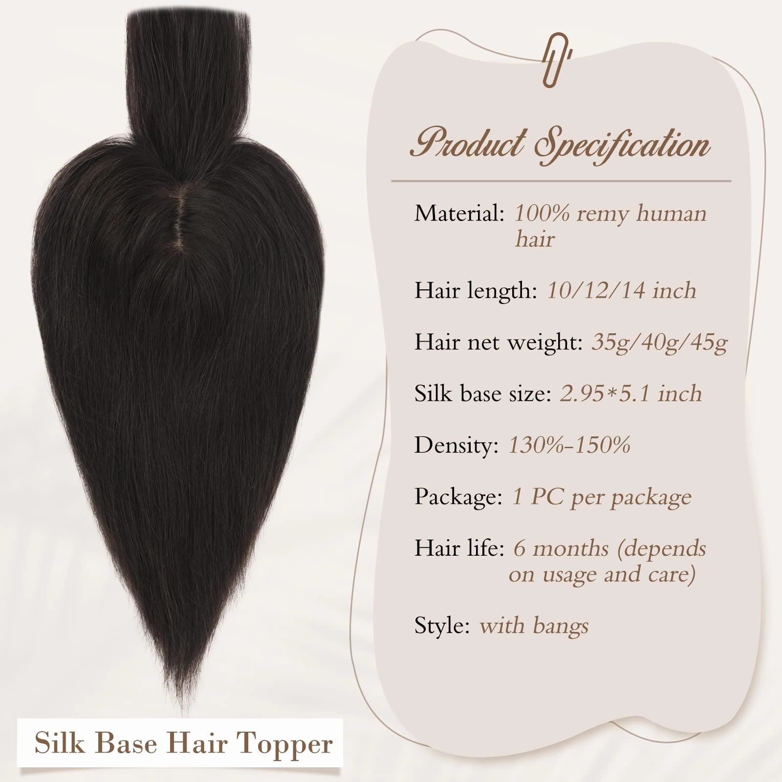 Human Hair Topper Crown Topper Hair Piece for Women 6X9 cm Base