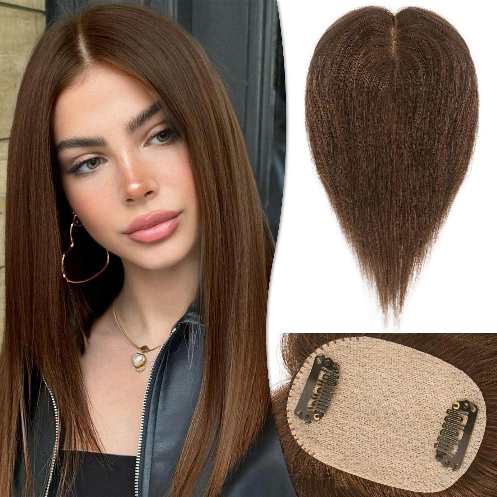 Human Hair Topper Crown Topper Hair Piece for Women 6X9 cm Base