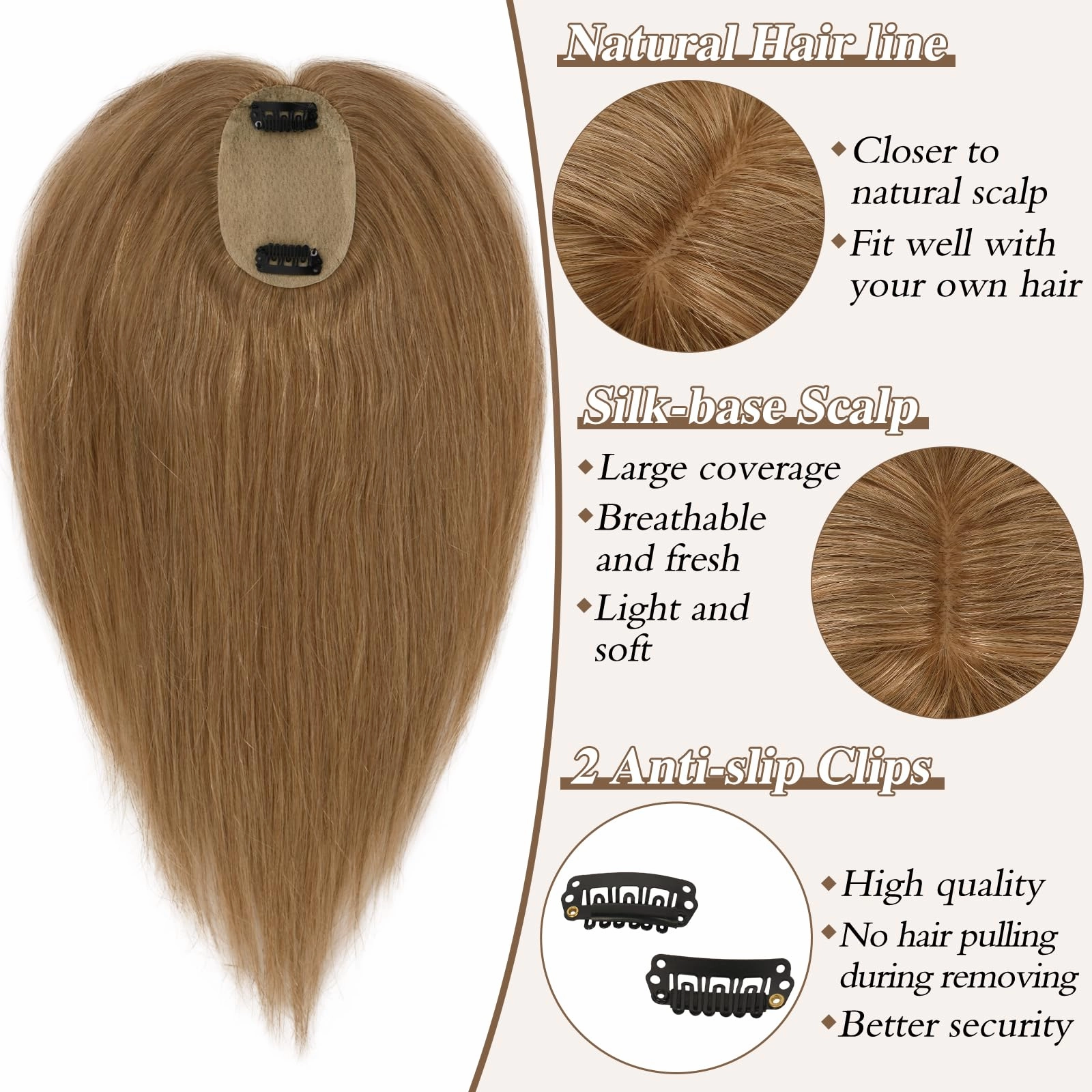 Human Hair Topper Crown Topper Hair Piece for Women 6X9 cm Base