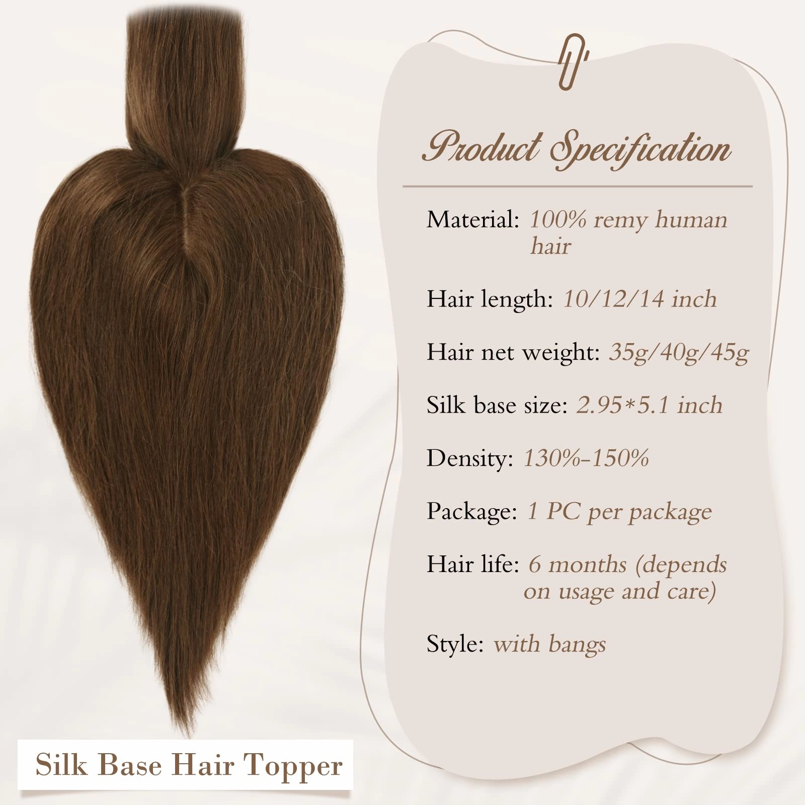 Human Hair Topper Crown Topper Hair Piece for Women 6X9 cm Base