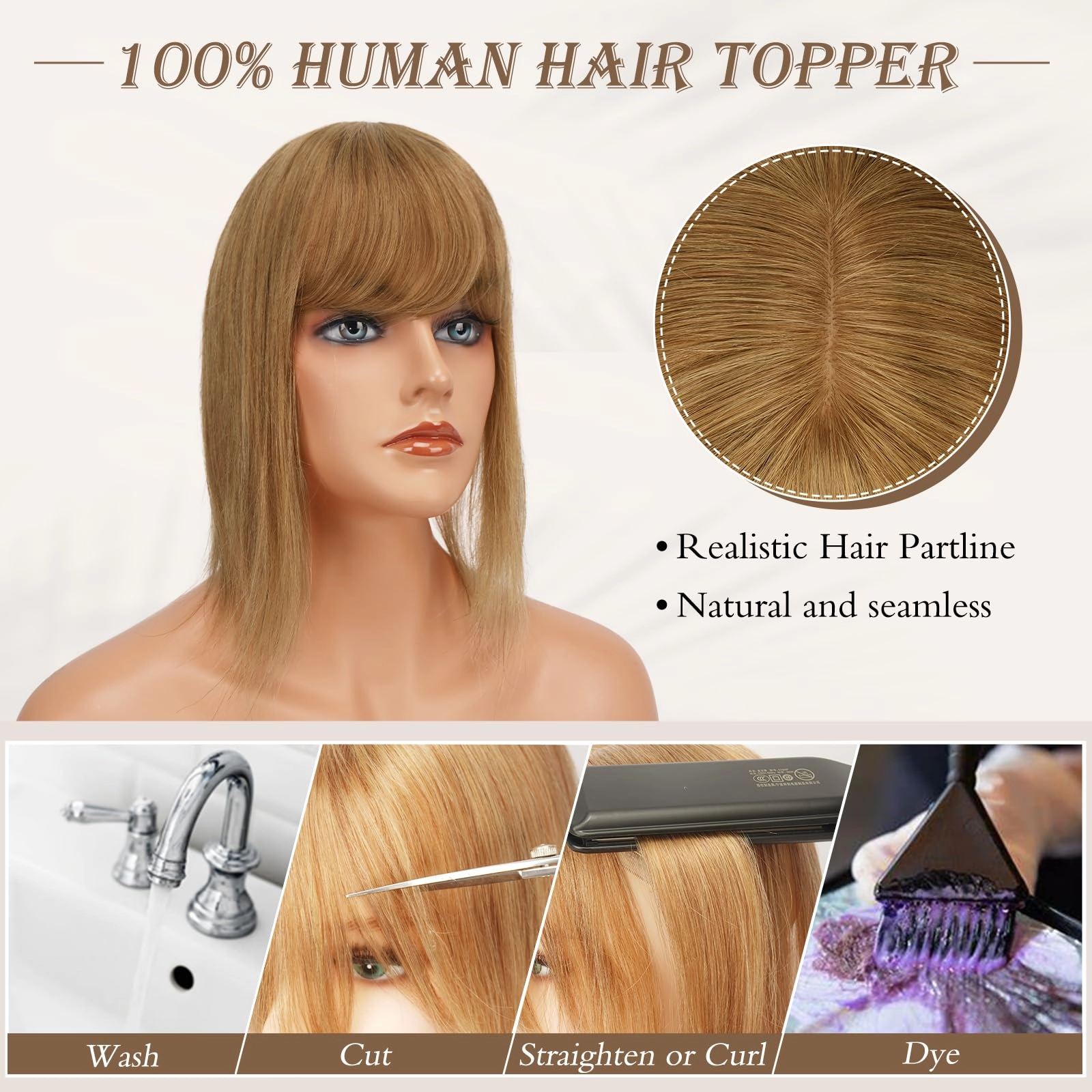 Human Hair Topper Crown Topper Hair Piece for Women 6X9 cm Base