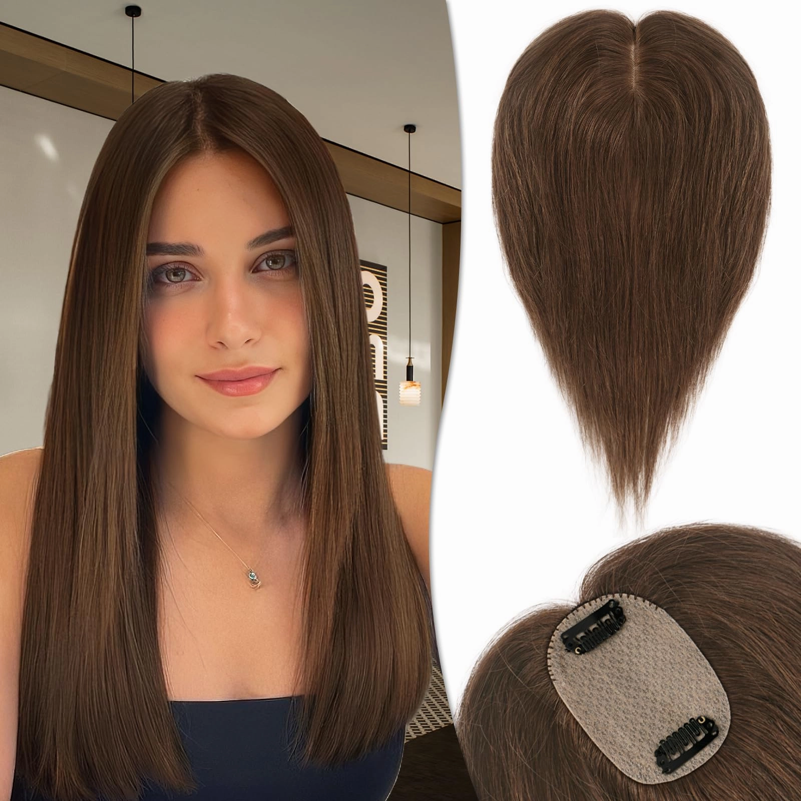 Human Hair Topper Crown Topper Hair Piece for Women 6X9 cm Base