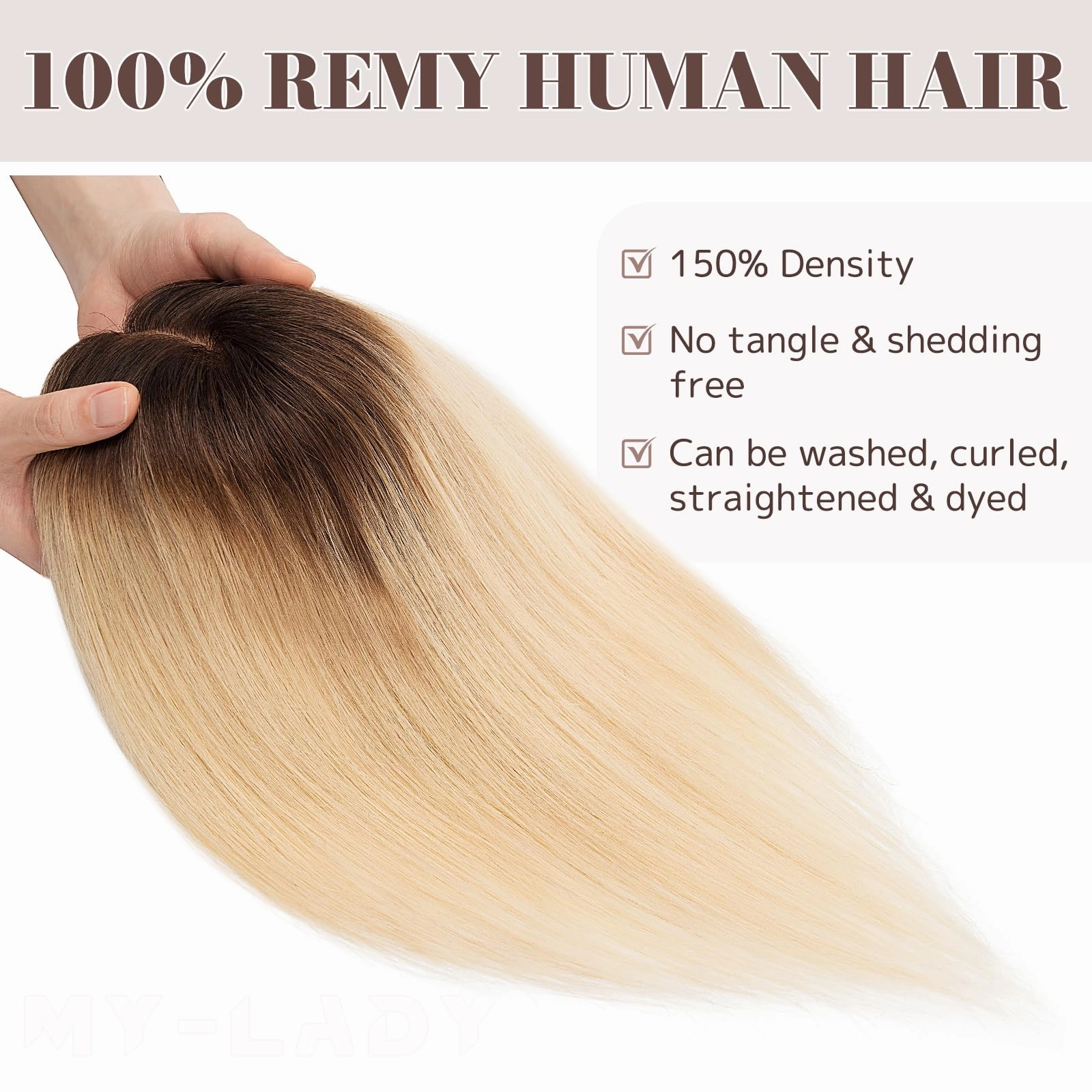 Human Hair Womens Topper for Thinning Hair Loss 8  x 10 cm