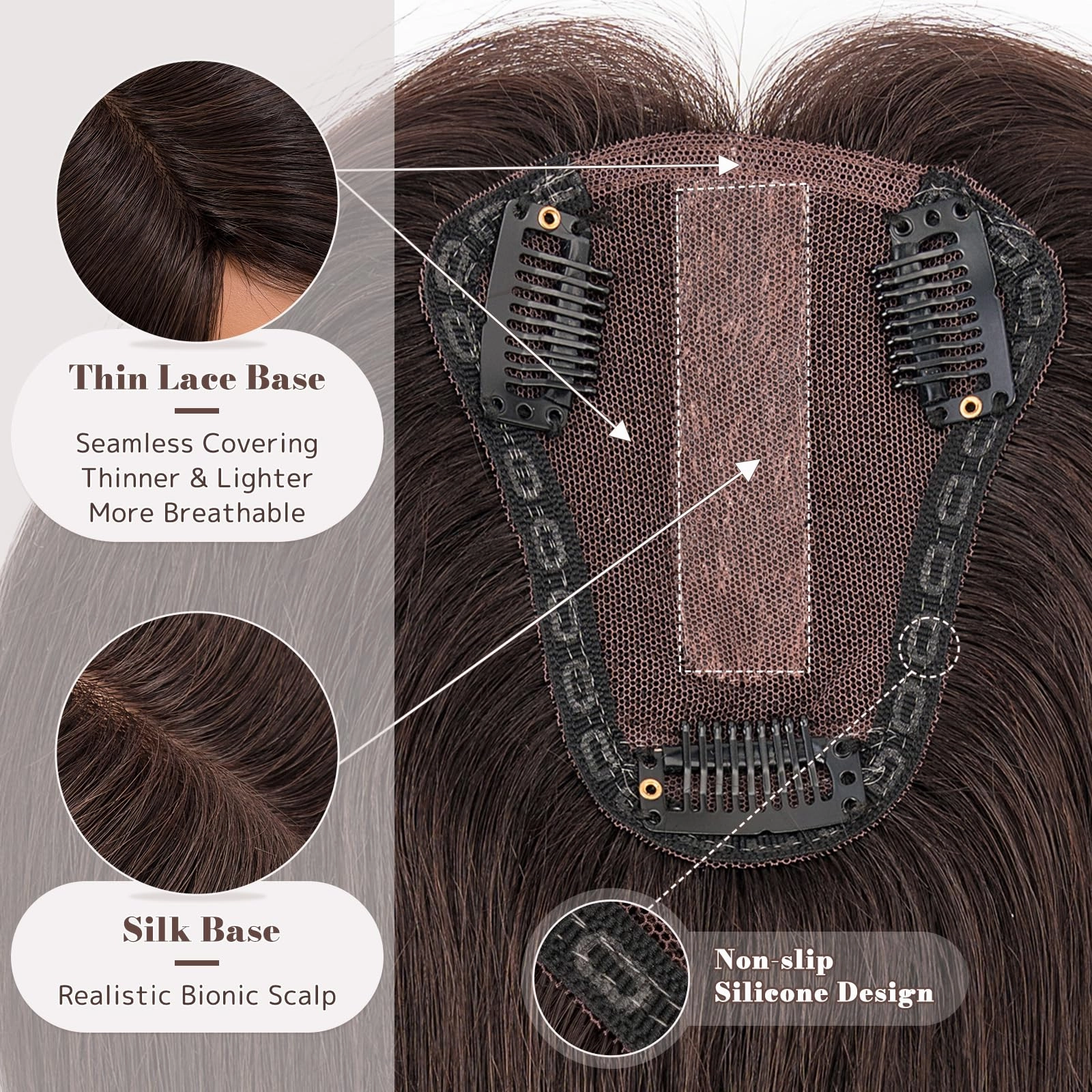 Human Hair Womens Topper for Thinning Hair Loss 8  x 10 cm