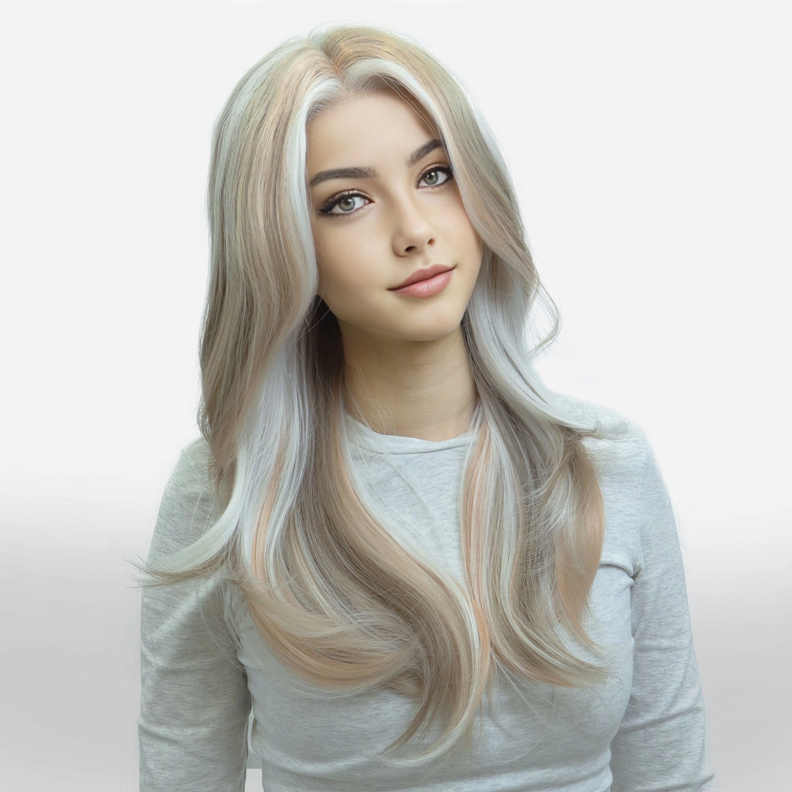 IMstyle Aria calico style grey beige blonde layer cut T-part lace front Glueless wigs TK126-2479