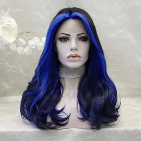 IMstyle Black with Blue Money Piece 13*3 lace wig shoulder lenth S-W190-1BHBLUe