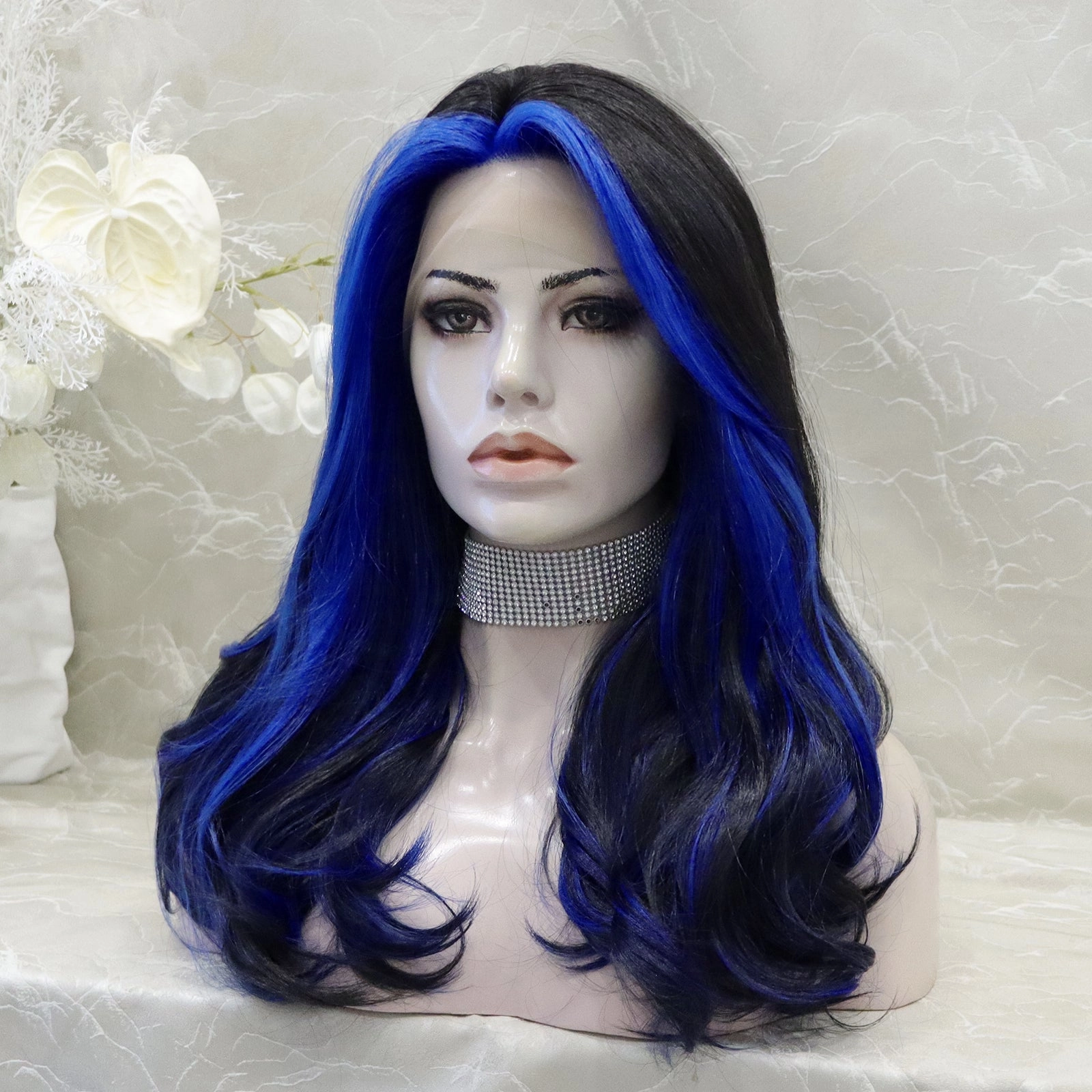 IMstyle Black with Blue Money Piece 13*3 lace wig shoulder lenth S-W190-1BHBLUe