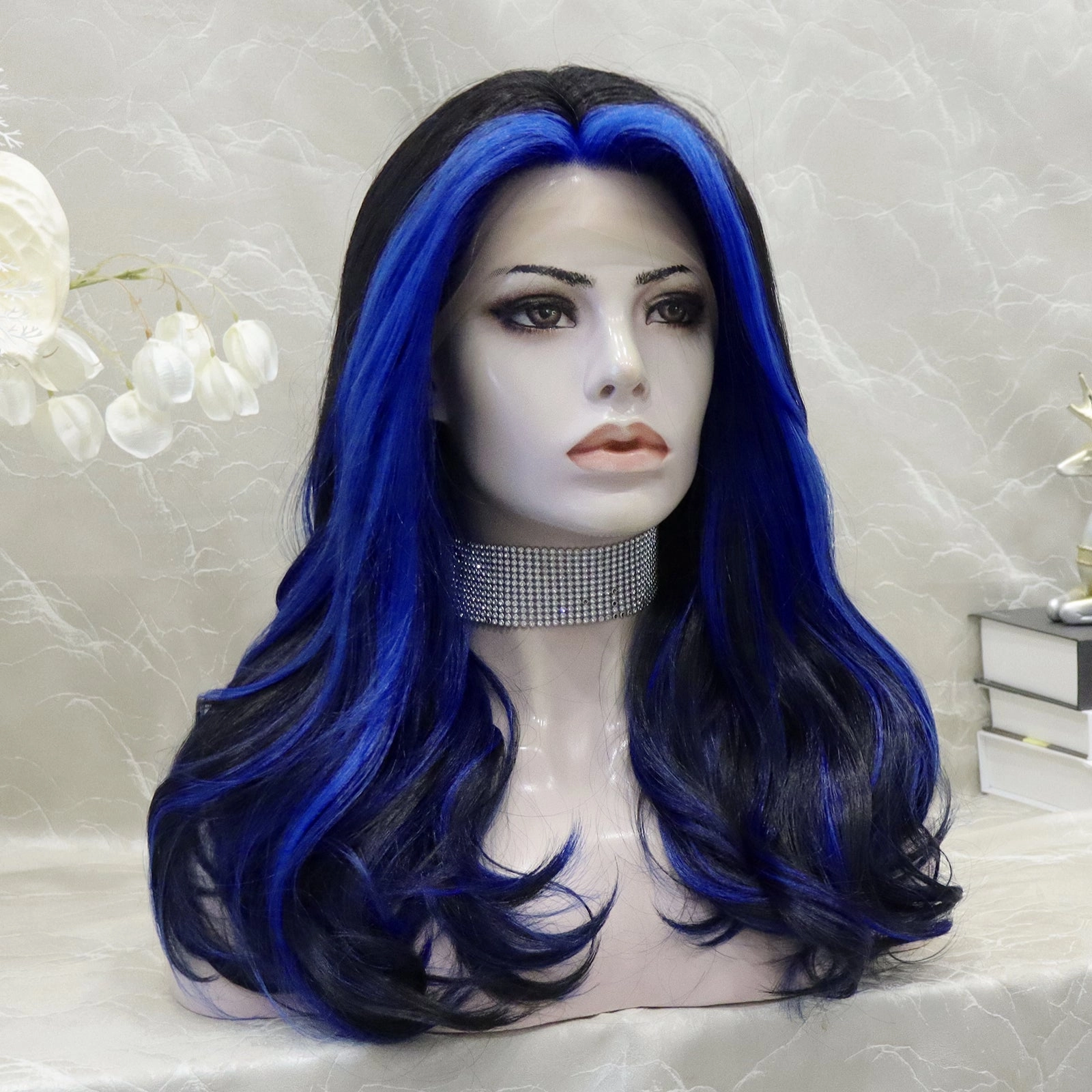 IMstyle Black with Blue Money Piece 13*3 lace wig shoulder lenth S-W190-1BHBLUe