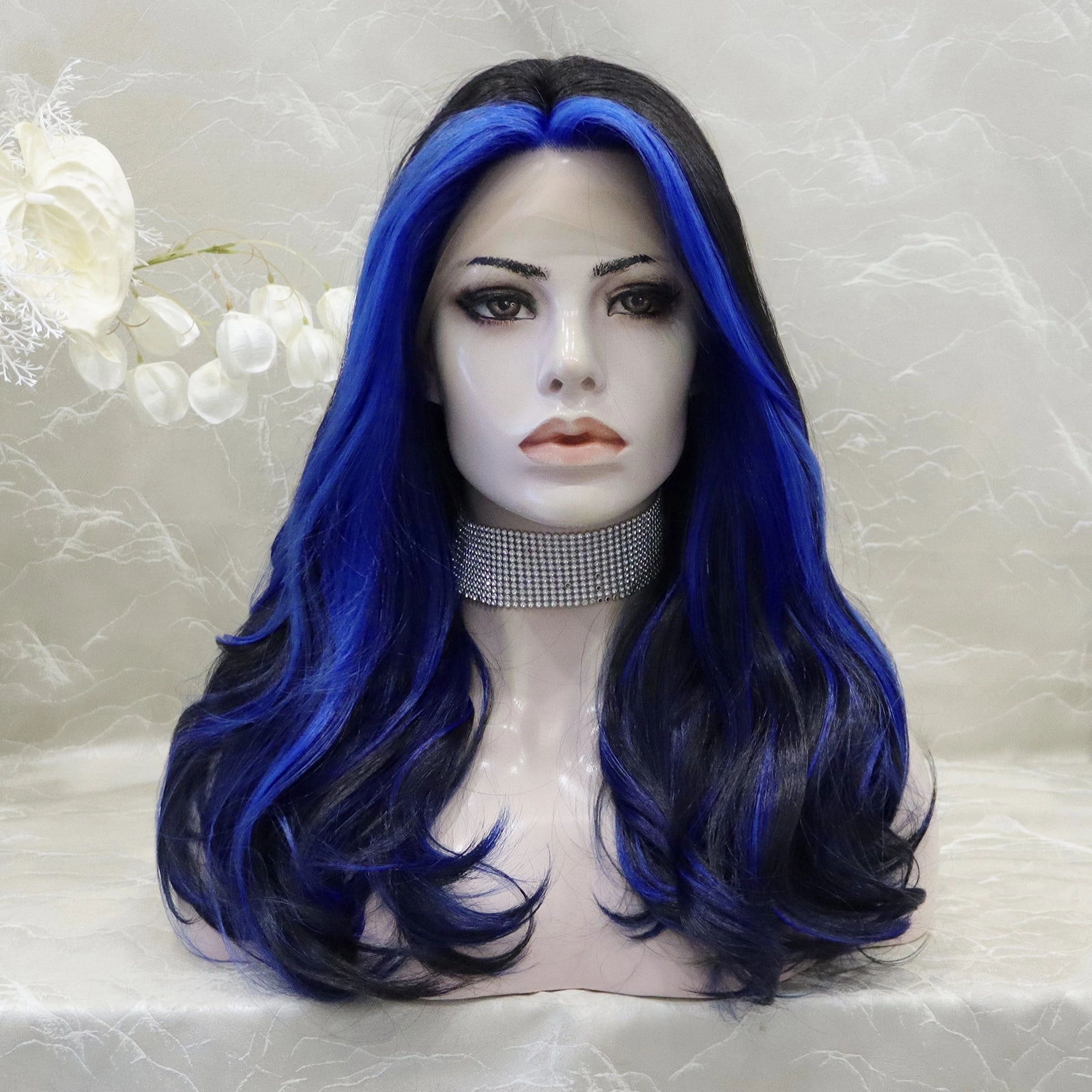IMstyle Black with Blue Money Piece 13*3 lace wig shoulder lenth S-W190-1BHBLUe
