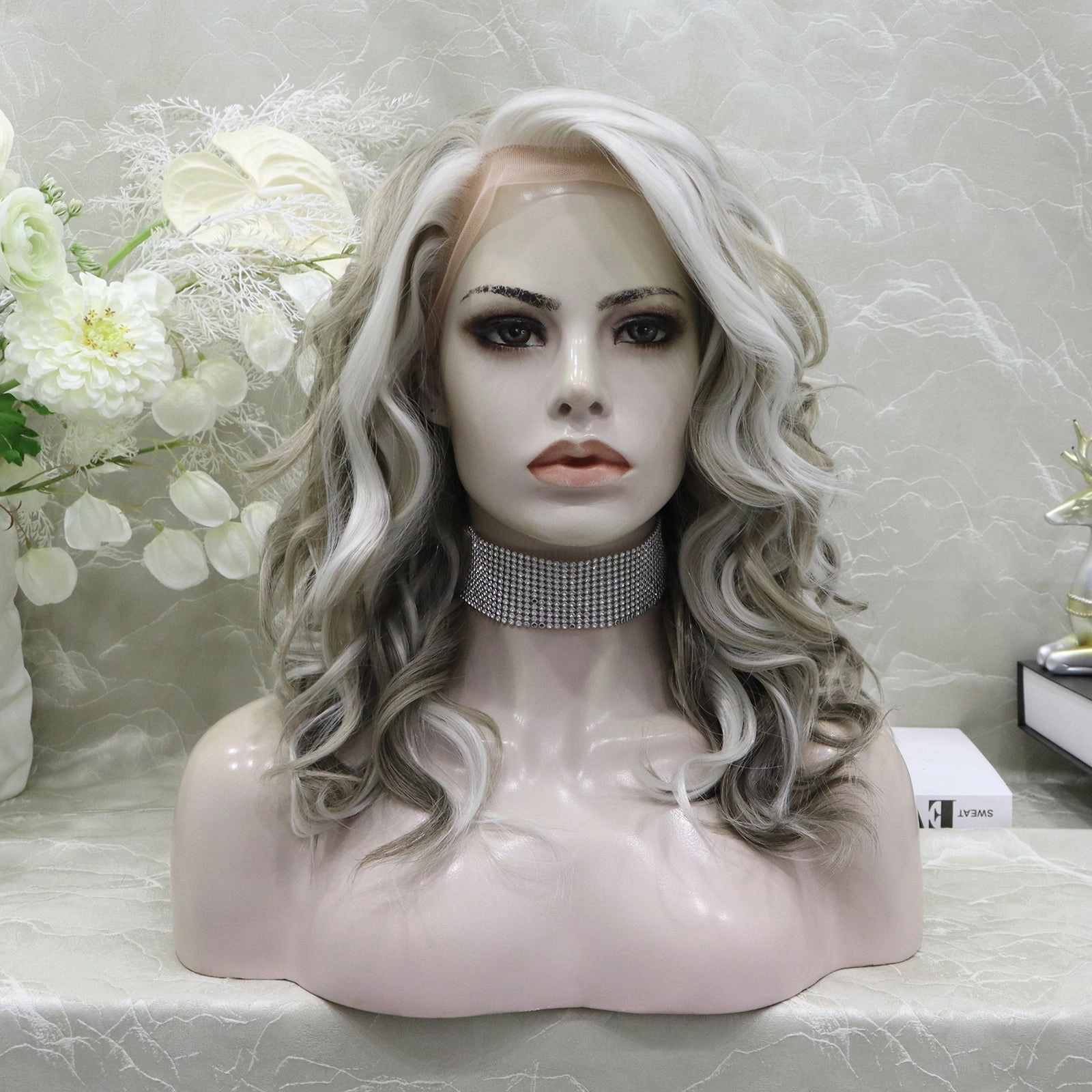 imstyle-Brenda-blonde and grey color no parting 20 inches with curly lace front wig