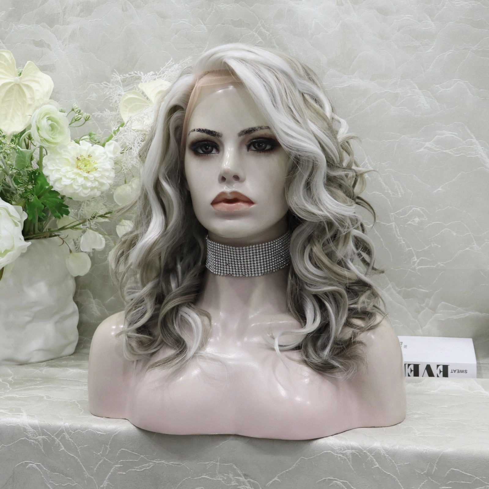 imstyle-Brenda-blonde and grey color no parting 20 inches with curly lace front wig