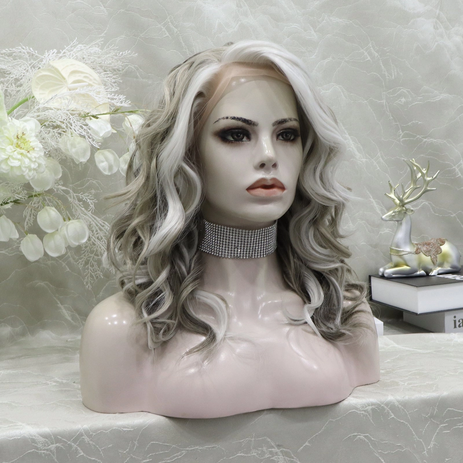 imstyle-Brenda-blonde and grey color no parting 20 inches with curly lace front wig