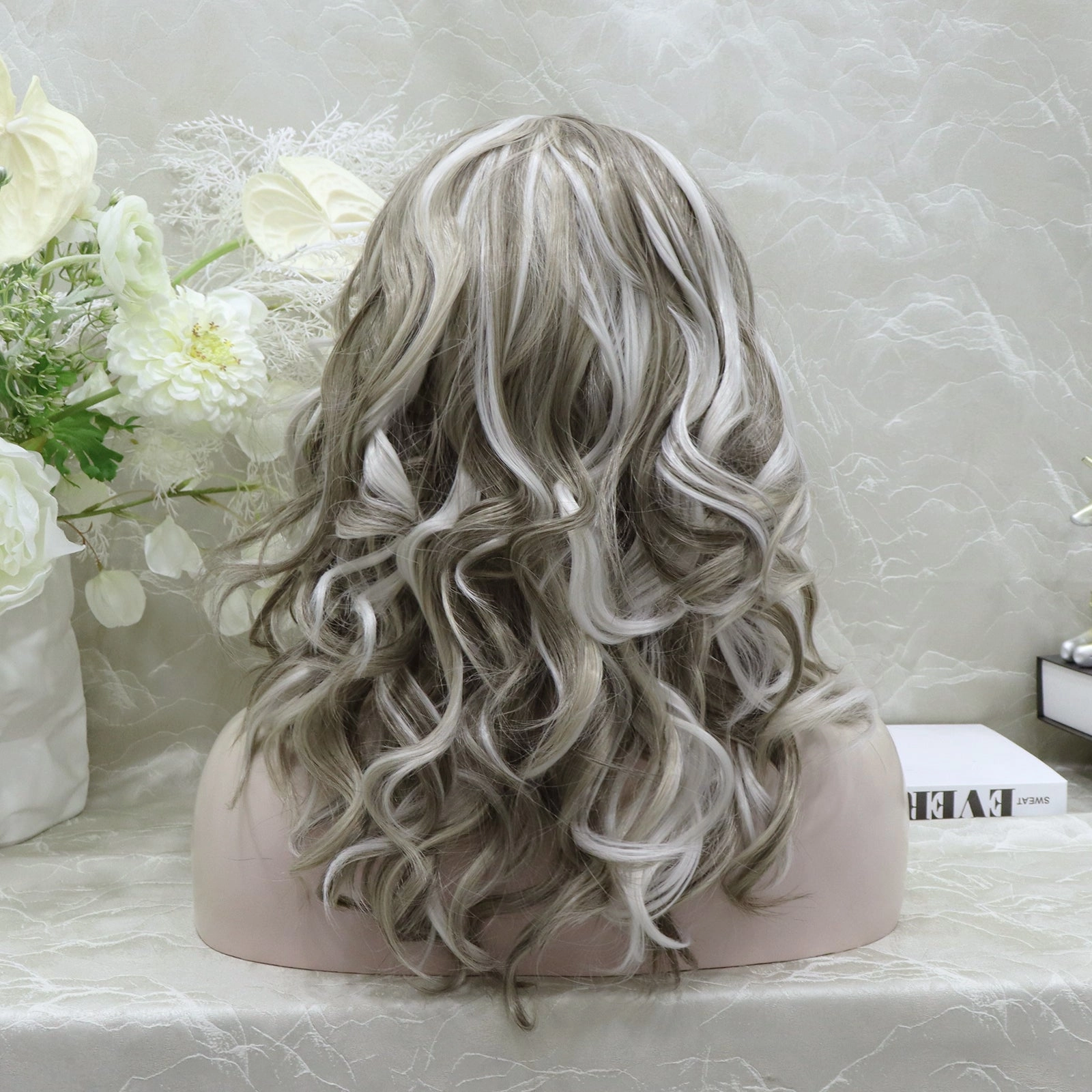 imstyle-Brenda-blonde and grey color no parting 20 inches with curly lace front wig