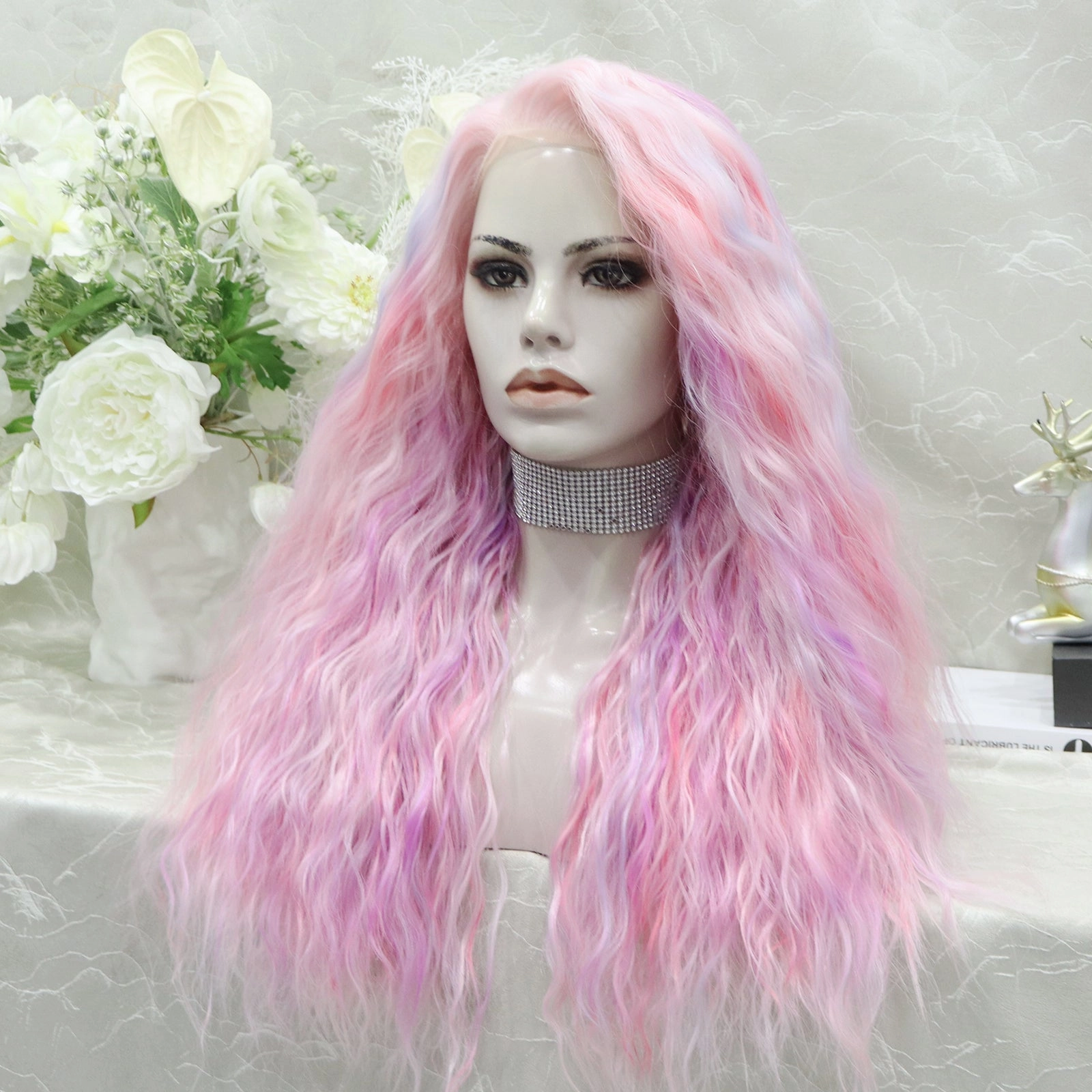 IMstyle Champagne-Multicolored Purple&Pink&Blonde Long Loose Curl 28'' Synthetic Lace Front Wig