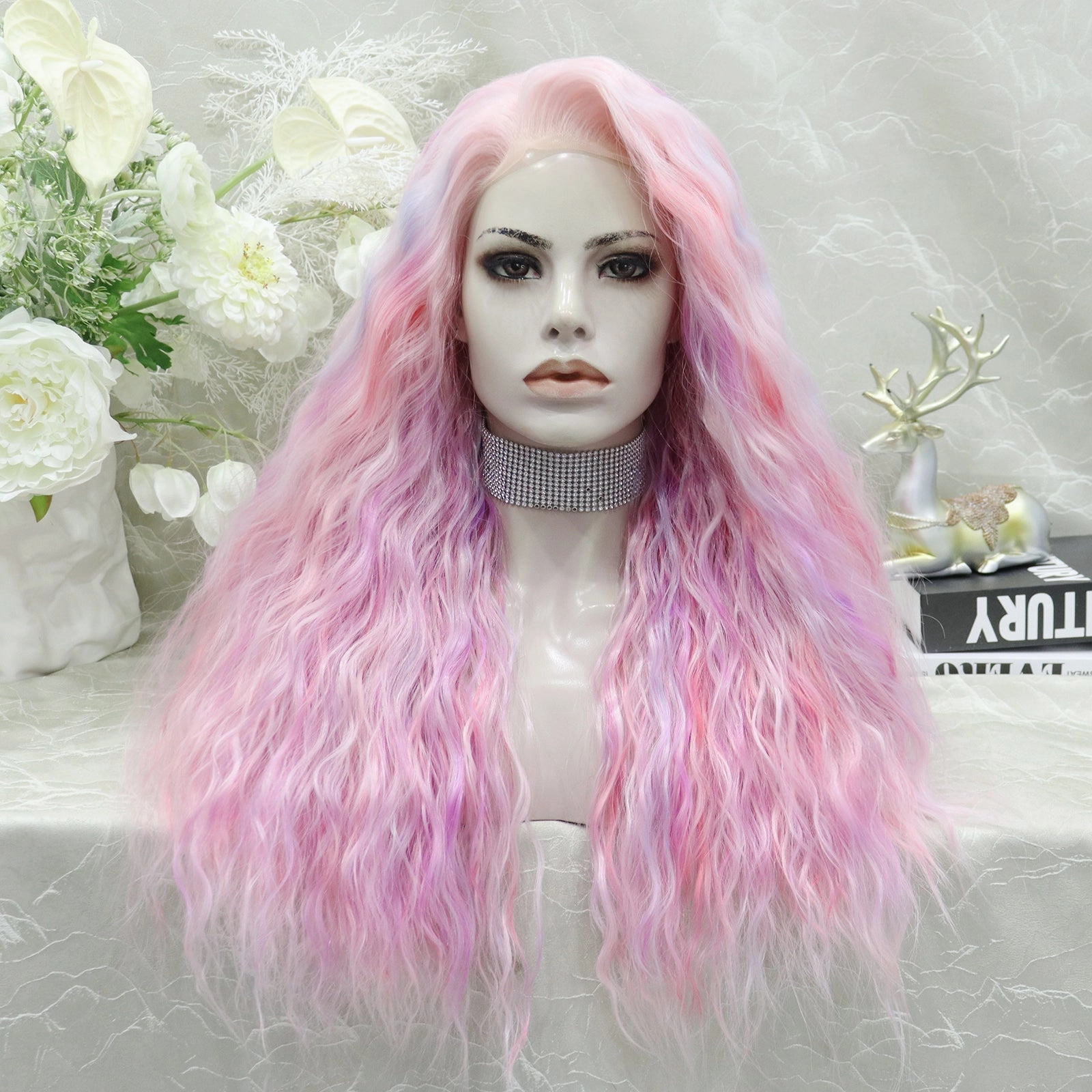 IMstyle Champagne-Multicolored Purple&Pink&Blonde Long Loose Curl 28'' Synthetic Lace Front Wig