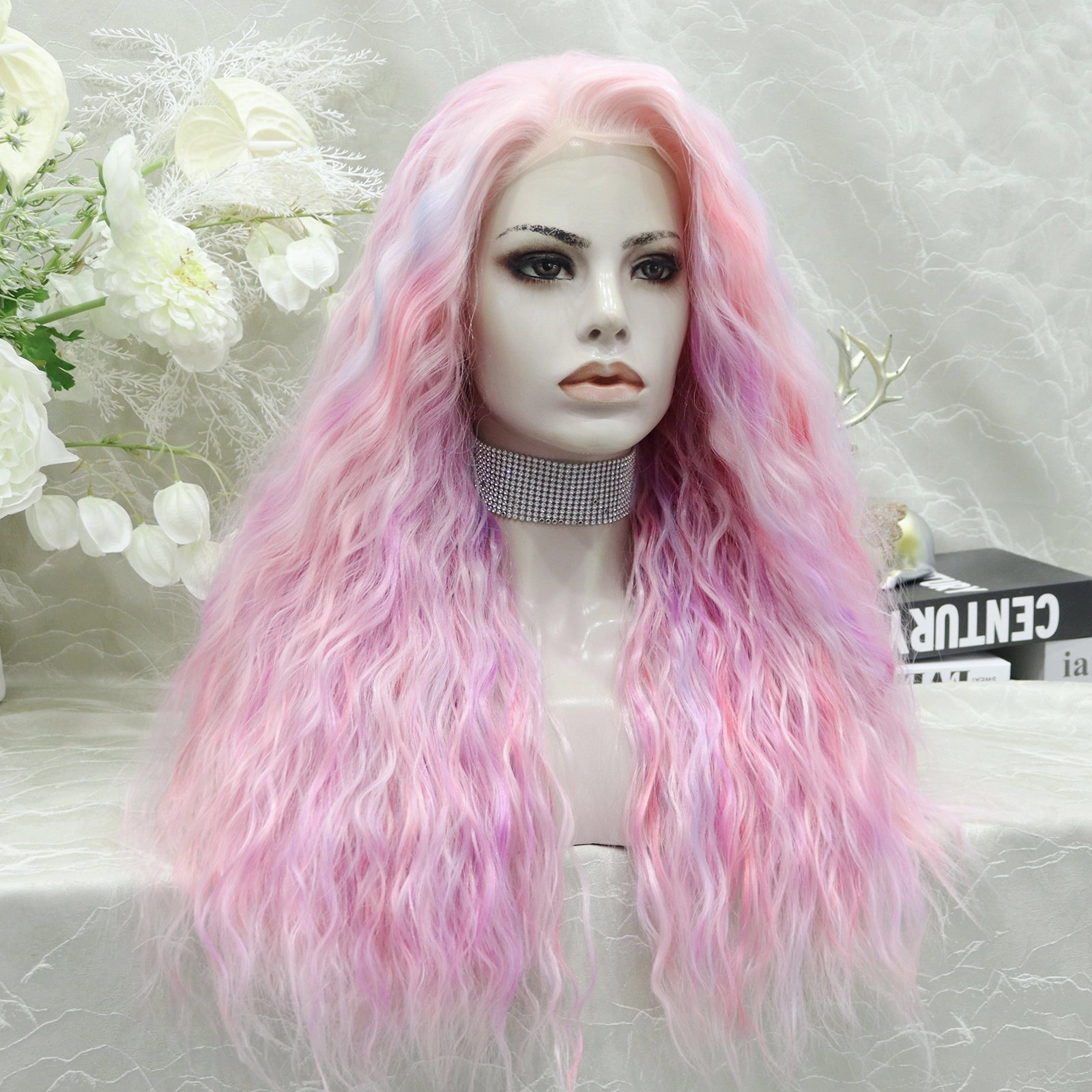 IMstyle Champagne-Multicolored Purple&Pink&Blonde Long Loose Curl 28'' Synthetic Lace Front Wig