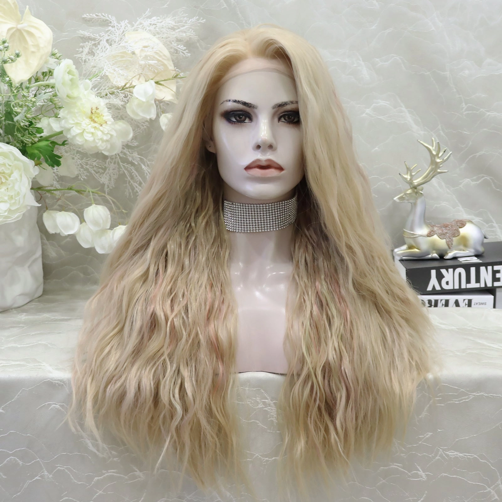 IMstyle Champagne-Multicolored Purple&Pink&Blonde Long Loose Curl 28'' Synthetic Lace Front Wig