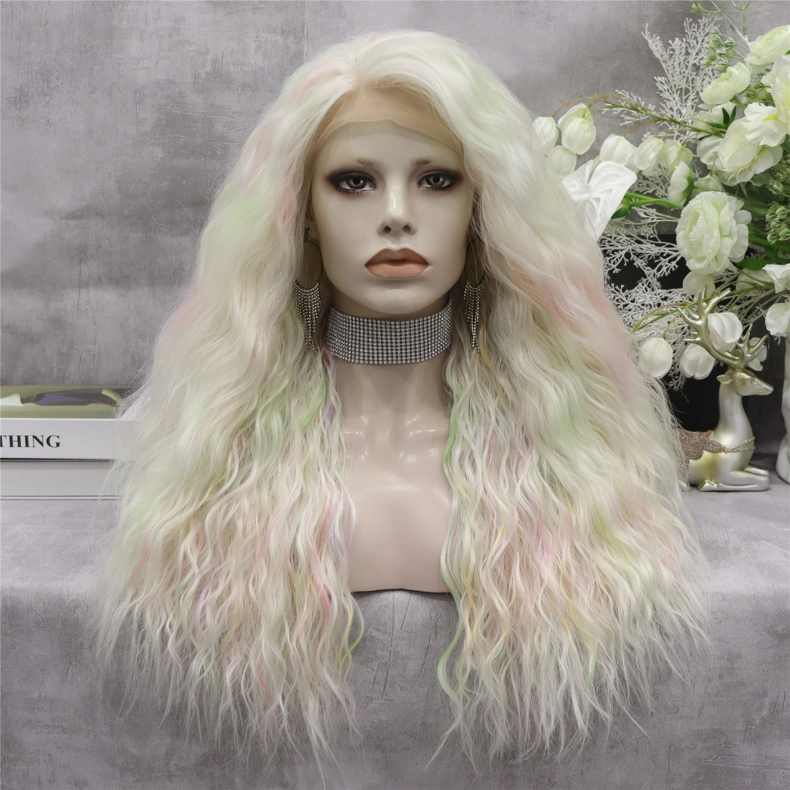 IMstyle Champagne-Multicolored Purple&Pink&Blonde Long Loose Curl 28'' Synthetic Lace Front Wig