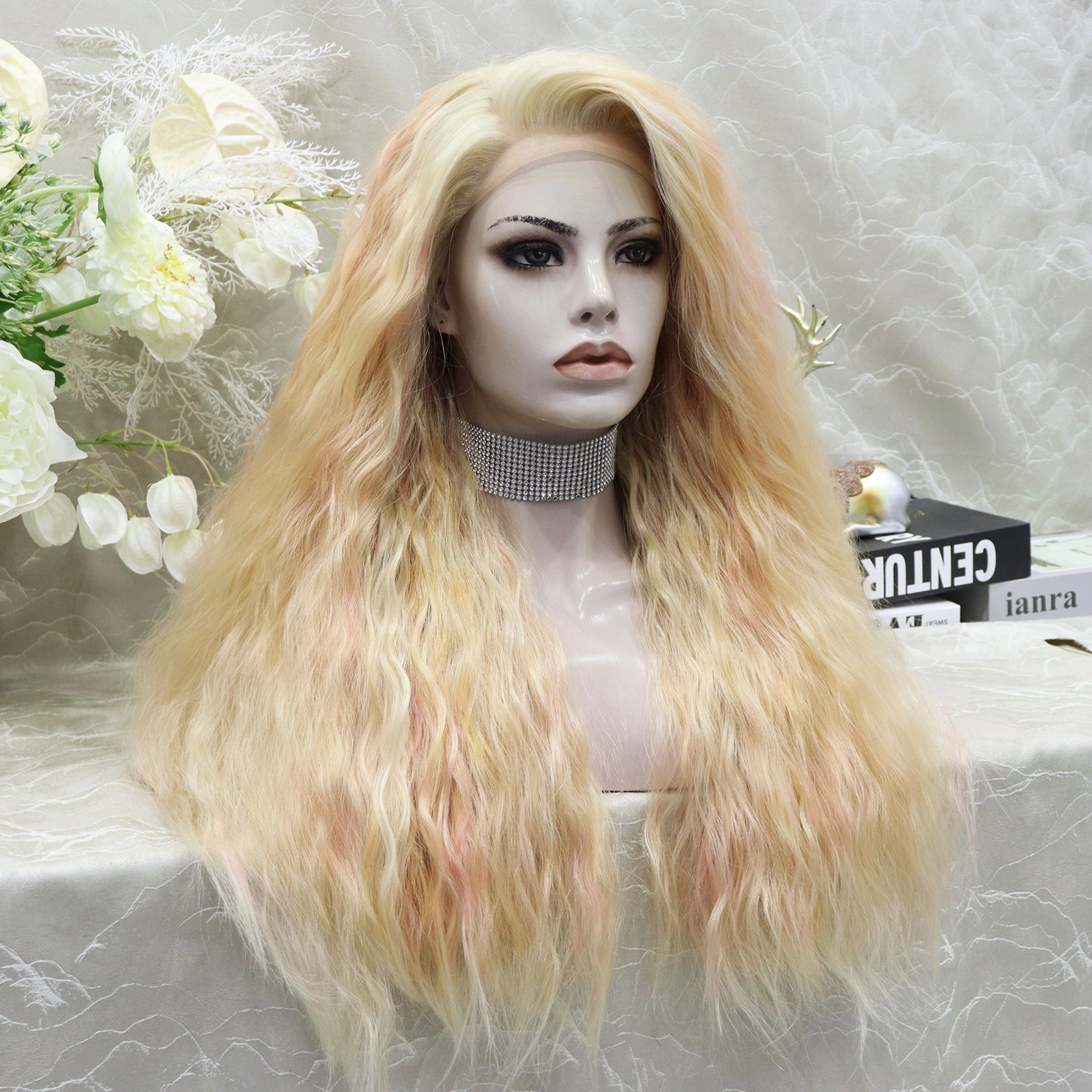 IMstyle Champagne-Multicolored Purple&Pink&Blonde Long Loose Curl 28'' Synthetic Lace Front Wig