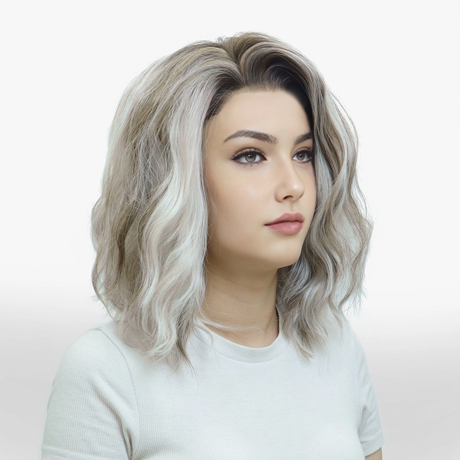 IMstyle Erin icy blonde grey with rooting water wave bob style low density 13*4 free parting lace front wigs W193-C224-C13X4XIU