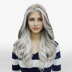 IMstyle ICY 9*6 Wavy Ashy Grey Lace Front wig Full Extra Bands Baby Hairs Synthetic Lace wig-K328-F40A