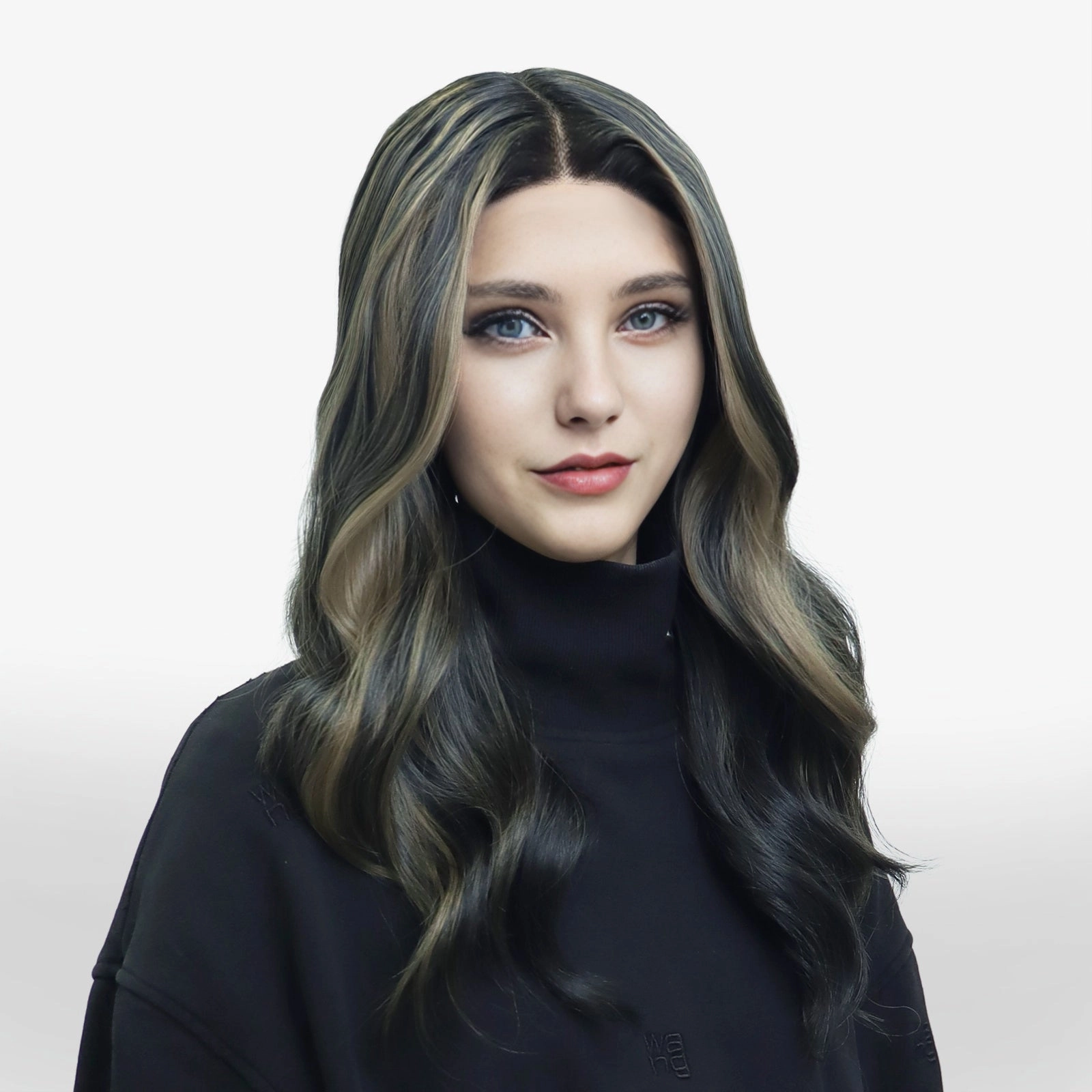 IMstyle Iris brown with blonde highlight natural wave 24 inches glue less lace front wig TK112-2446