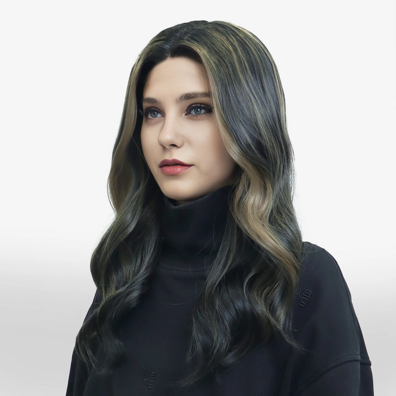 IMstyle Iris brown with blonde highlight natural wave 24 inches glue less lace front wig TK112-2446